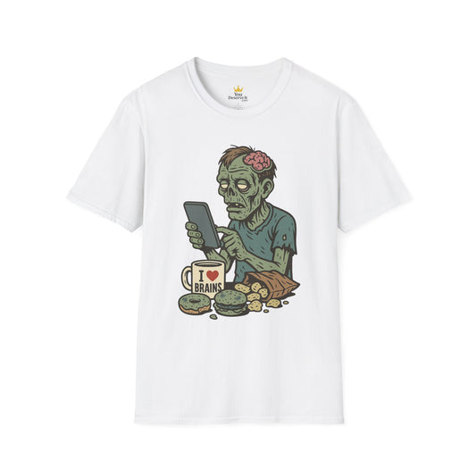 Zombie Social Media Addict – Funny Undead Coffee Mug & Snack Scene T-Shirt