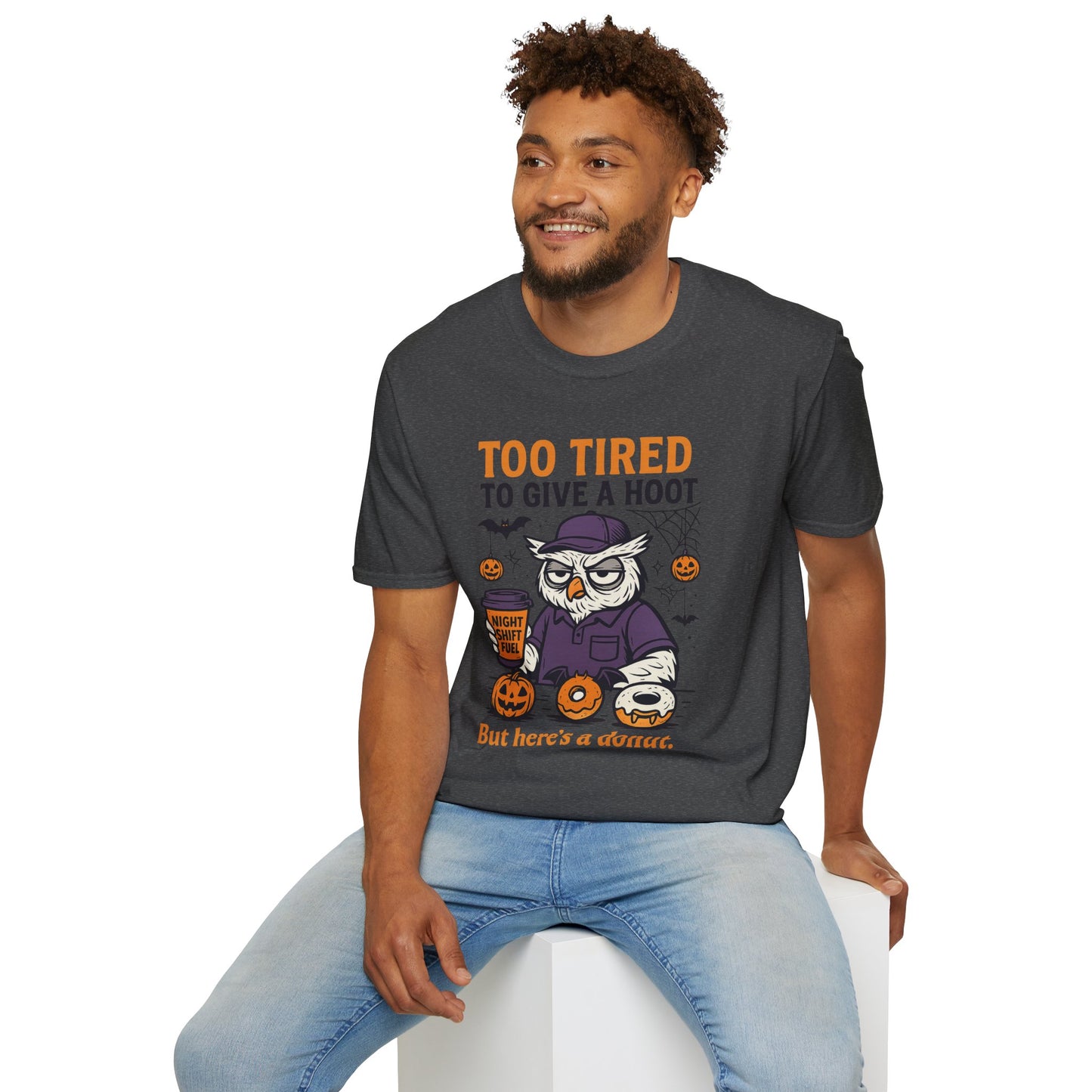 Too Tired To Give A Hoot – Funny Halloween Owl Donut T-Shirt