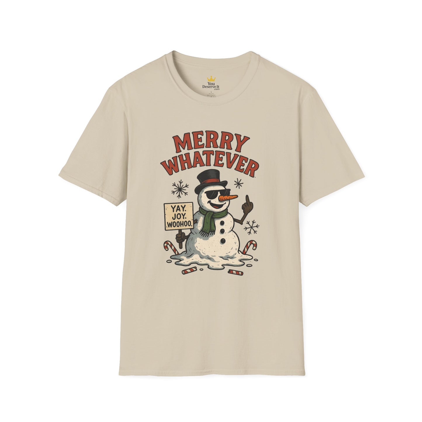 Merry Whatever Funny Snowman Shirt | Sarcastic Holiday Mood Tee | Melting Christmas Anti-Spirit Graphic T-Shirt