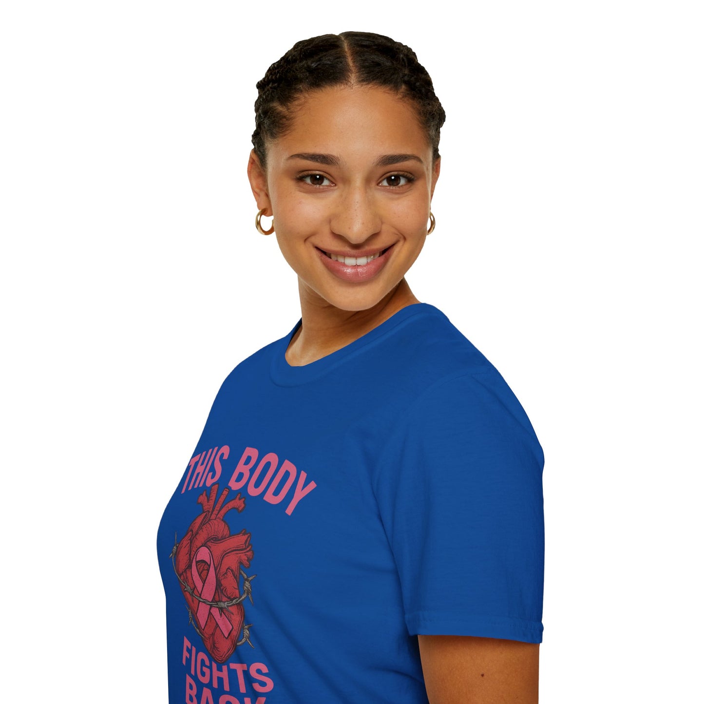 This Body Fights Back Shirt | Bold Breast Cancer Awareness Tee with Heart & Barbed Wire Design