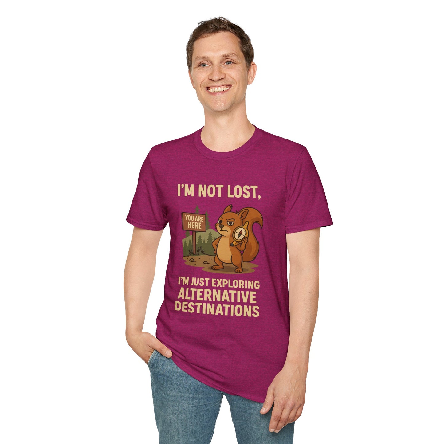 Funny Lost Squirrel T-Shirt | "I'm Not Lost, I'm Just Exploring Alternative Destinations", Adventure Shirt, Nature Lover Gift, Unisex Softstyle Apparel