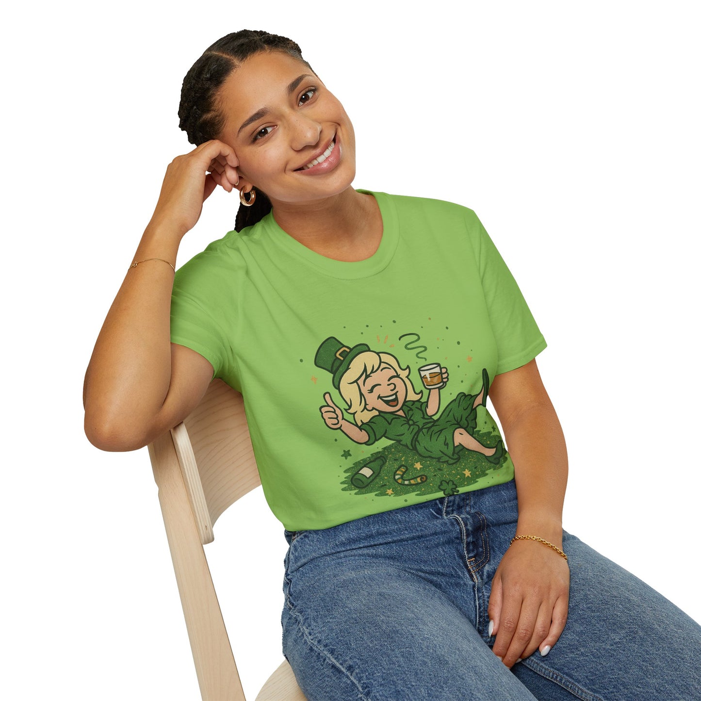 Shamrocked and Unbothered | Funny St. Patrick's Day Tee | Tipsy Leprechaun Lady T-Shirt, Irish Drinking Party Shirt for Women