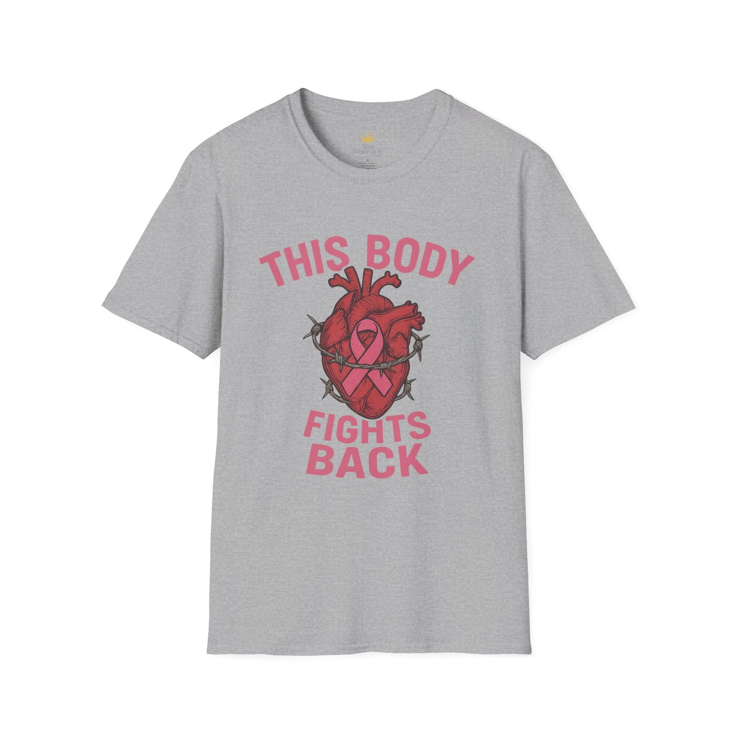 This Body Fights Back Shirt | Bold Breast Cancer Awareness Tee with Heart & Barbed Wire Design