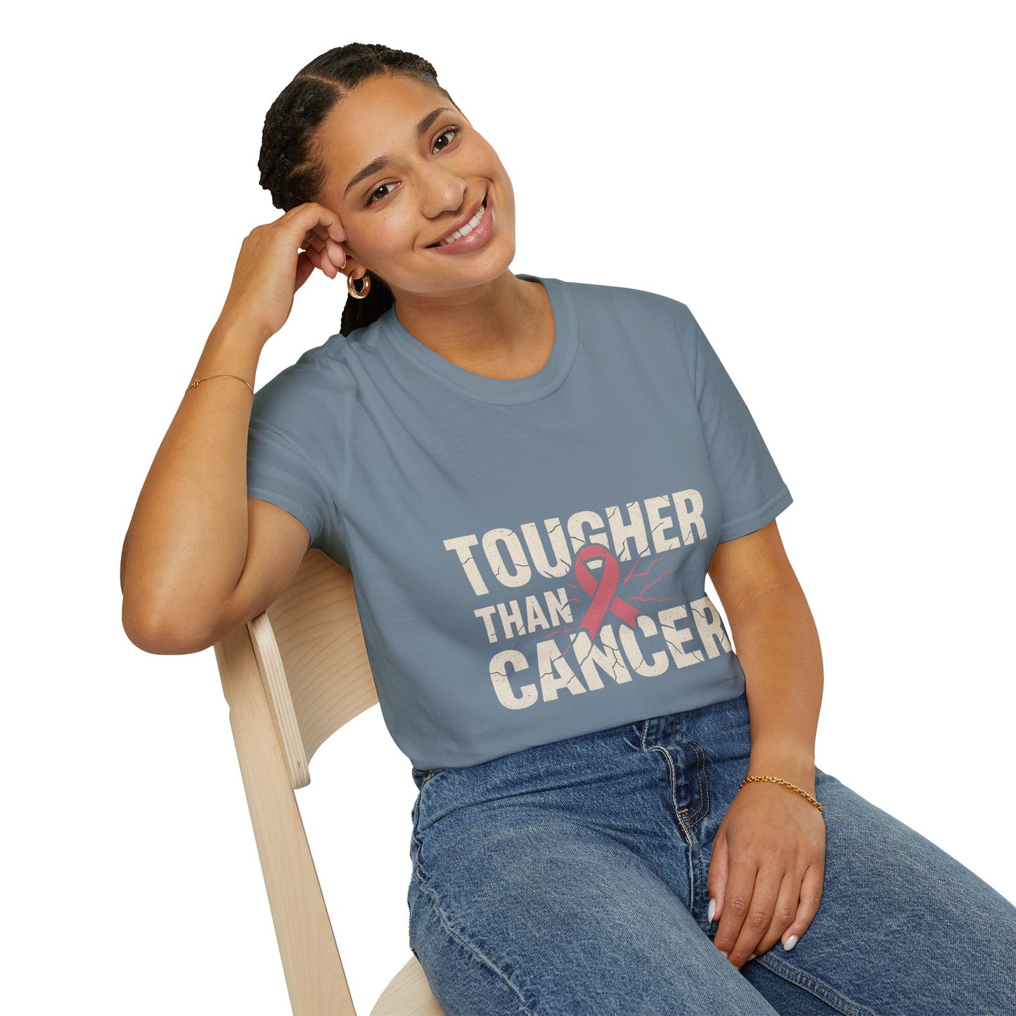 Tougher Than Cancer Shirt | Gritty Breast Cancer Awareness Tee with Cracked Ribbon Graphic
