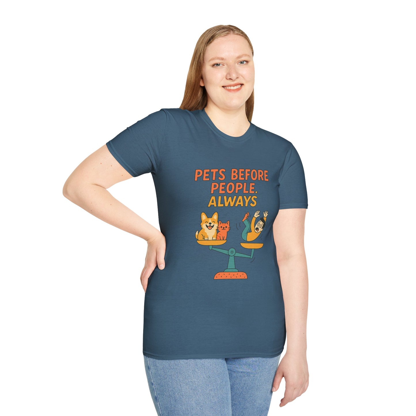Pets Before People Always | Funny Corgi & Cat Graphic Tee