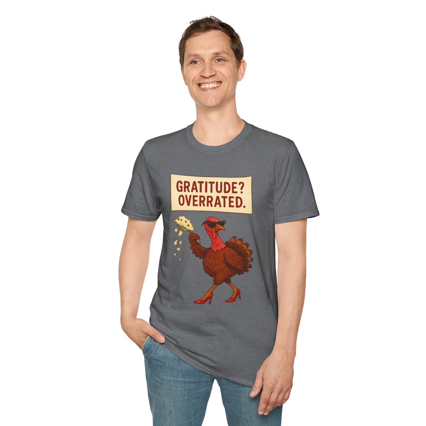 Funny Diva Turkey Thanksgiving T-Shirt | "Gratitude? Overrated." Sass Queen Tee | Thanksgiving Humor, Pie Drop Meme Shirt, Attitude Holiday Tee