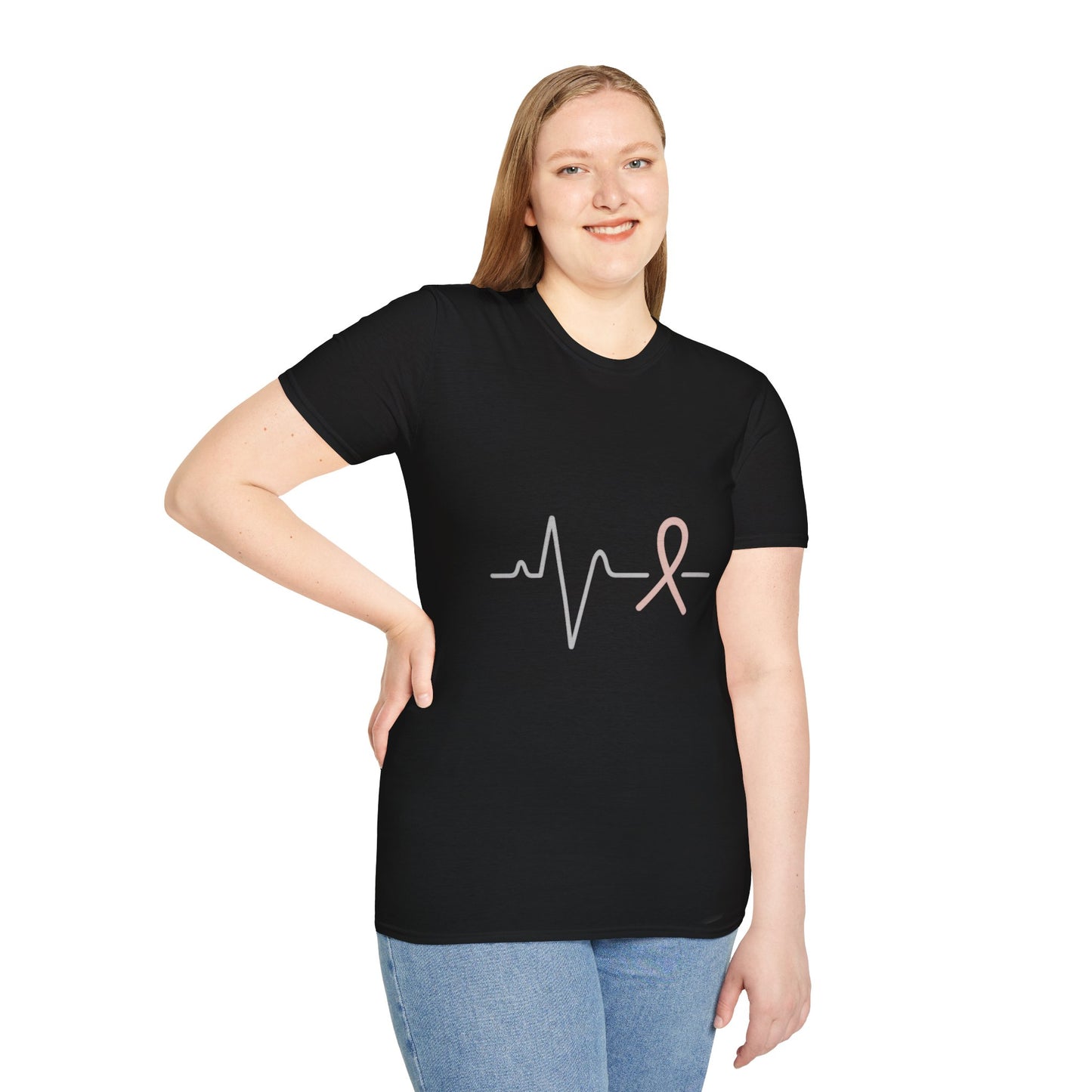 Heartbeat Pink Ribbon T-Shirt | Minimalist Breast Cancer Awareness Tee