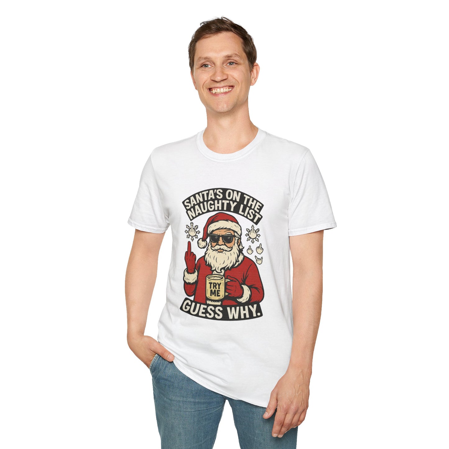 Naughty Santa T-Shirt | Funny Christmas Tee with Attitude and Middle Finger Humor