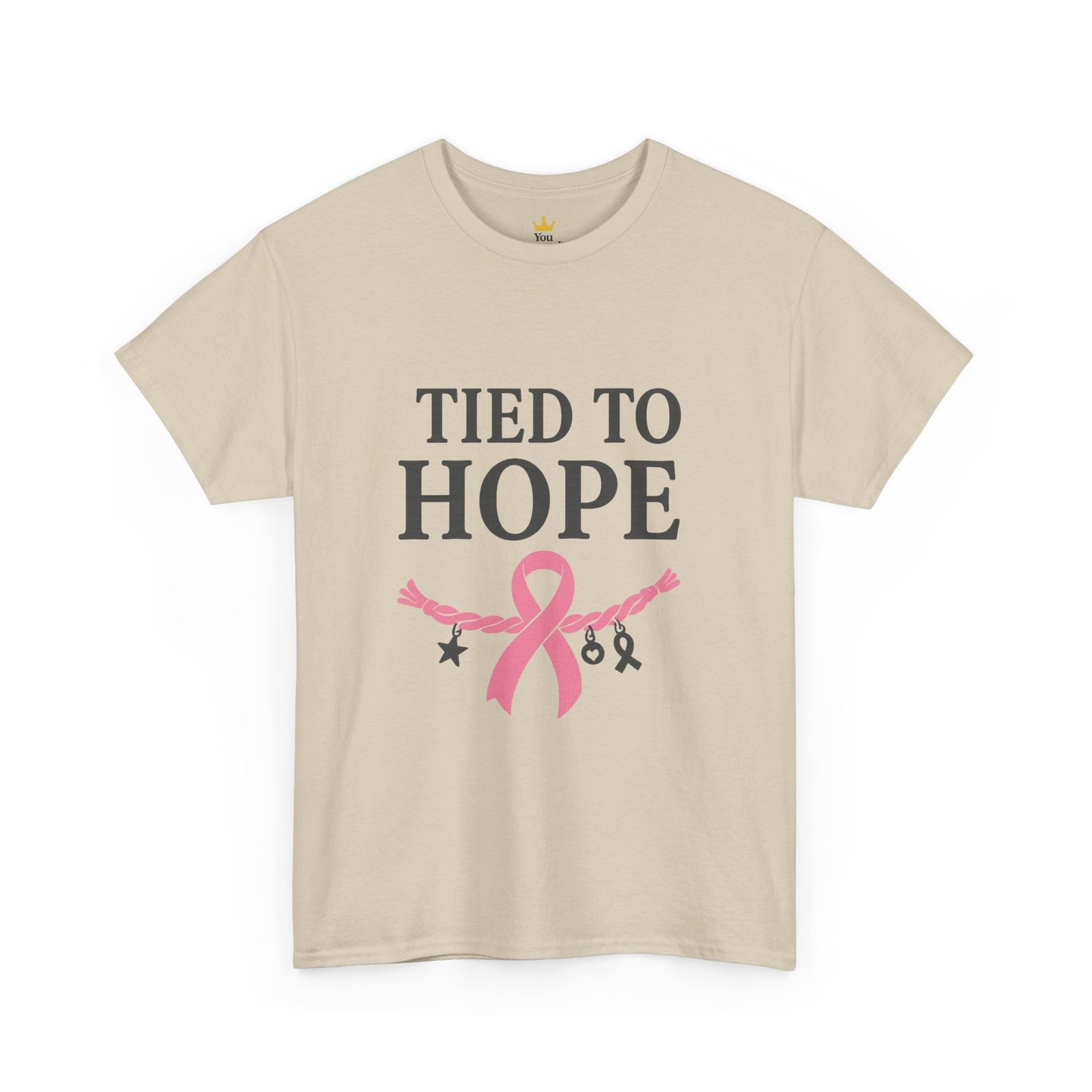 Tied to Hope Shirt | Breast Cancer Awareness Tee with Ribbon and Charms | Support & Survivor T-Shirt