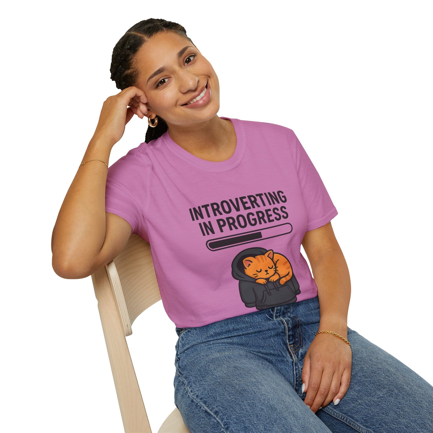 Introverting in Progress T-Shirt | Cute Cat Hoodie Tee for Proud Introverts
