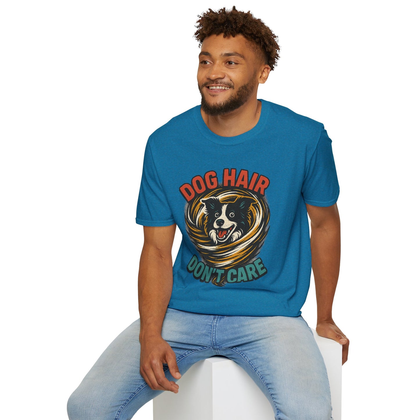 Dog Hair Don't Care Border Collie Retro Tee | Funny Spray-Paint Style T-Shirt for Pet Lovers, Gift for Pet Owners, Casual Unisex Shirt, Dog Lover Gift, Animal Theme Apparel