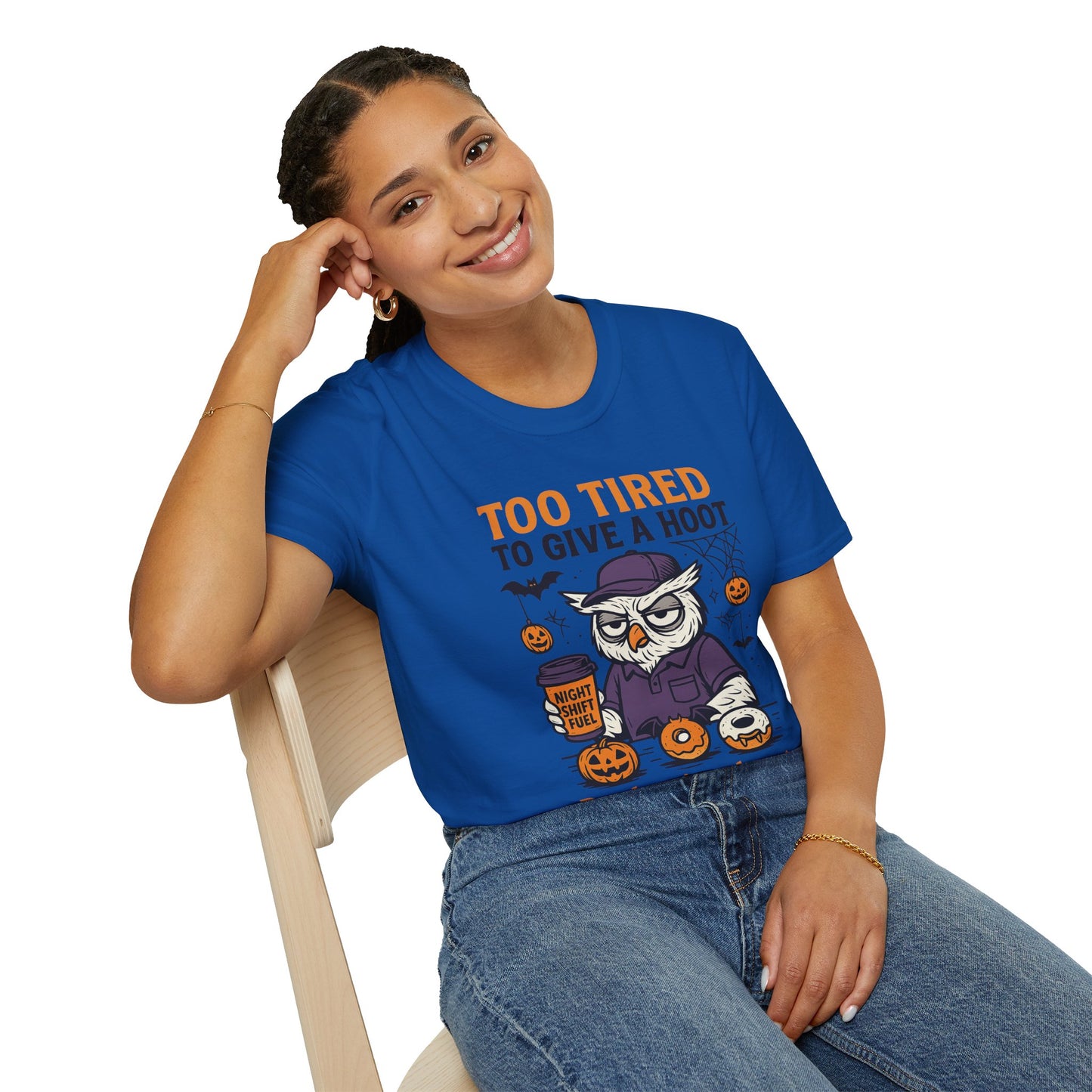 Too Tired To Give A Hoot – Funny Halloween Owl Donut T-Shirt