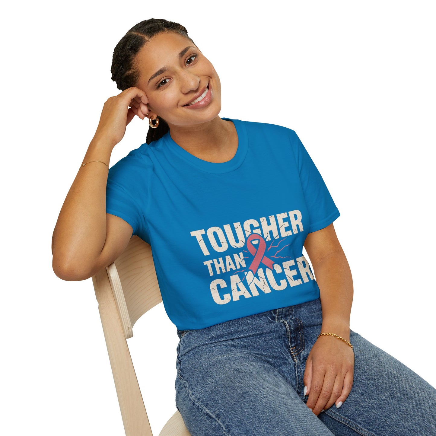 Tougher Than Cancer Shirt | Gritty Breast Cancer Awareness Tee with Cracked Ribbon Graphic