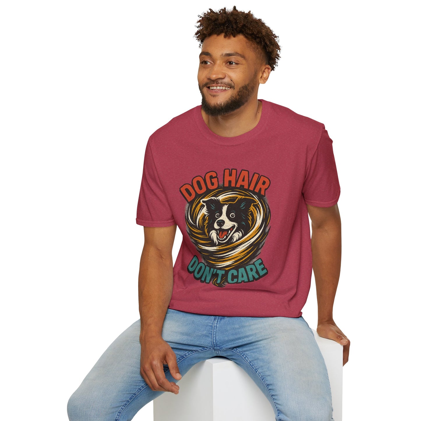 Dog Hair Don't Care Border Collie Retro Tee | Funny Spray-Paint Style T-Shirt for Pet Lovers, Gift for Pet Owners, Casual Unisex Shirt, Dog Lover Gift, Animal Theme Apparel