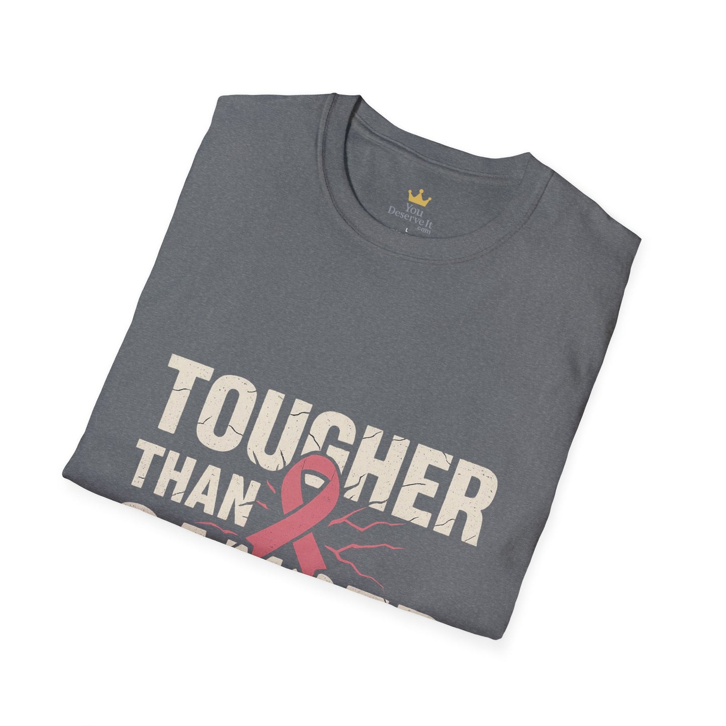 Tougher Than Cancer Shirt | Gritty Breast Cancer Awareness Tee with Cracked Ribbon Graphic