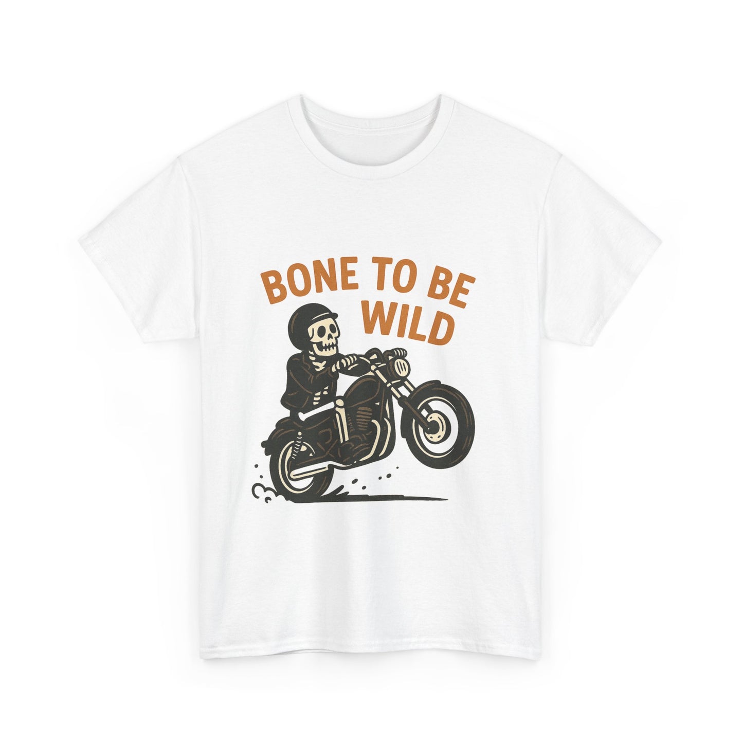 Motorcycle Tee, Bone to Be Wild Halloween Cool Bike Vibe Unisex Heavy Cotton