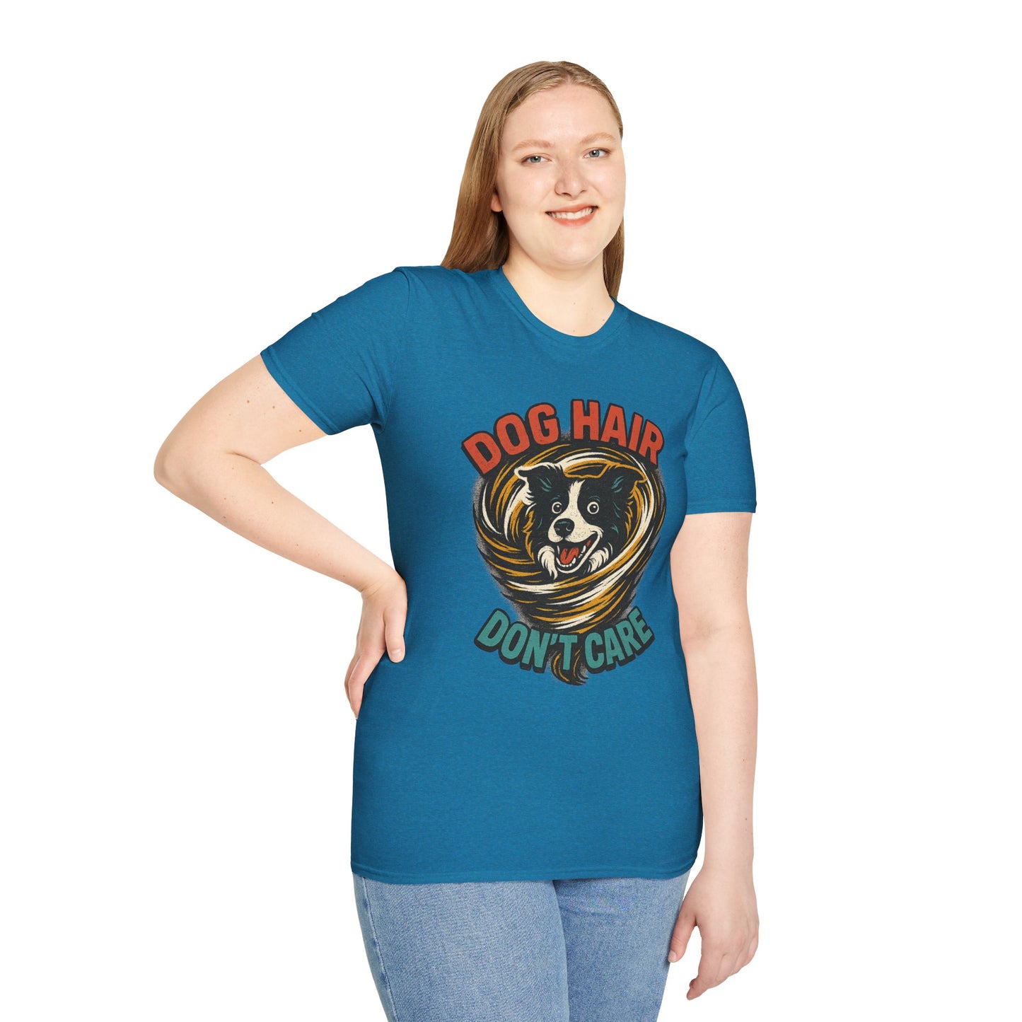 Dog Hair Don't Care Border Collie Retro Tee | Funny Spray-Paint Style T-Shirt for Pet Lovers, Gift for Pet Owners, Casual Unisex Shirt, Dog Lover Gift, Animal Theme Apparel