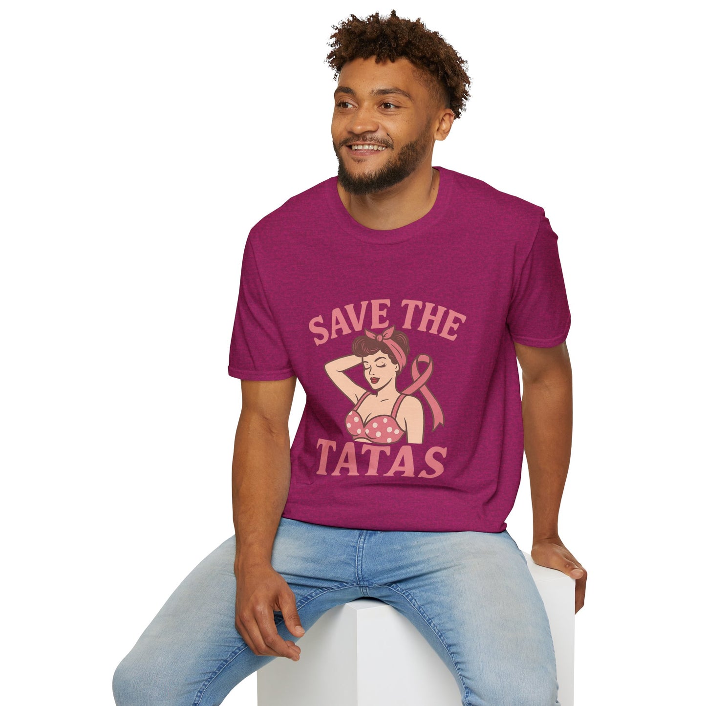 Save the Tatas Shirt | Retro Pin-Up Breast Cancer Awareness Tee with Pink Ribbon
