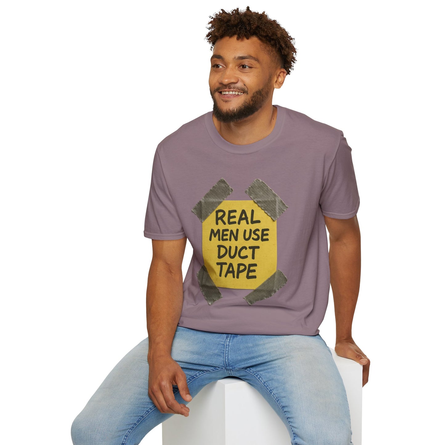 REAL MEN USE DUCT TAPE | Double-Sided '80s Fix-It T-Shirt | Bold DIY Humor Tee, Casual Wear, Handy Man Shirt, Great for Father's Day