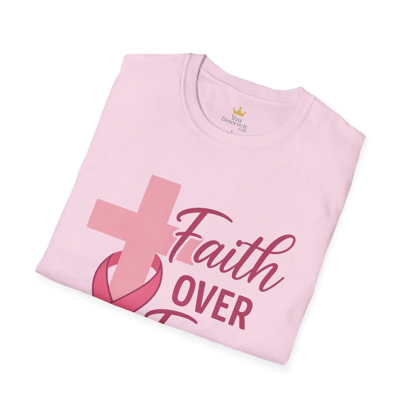Faith Over Fear Shirt | Breast Cancer Awareness Christian Tee with Cross & Pink Ribbon