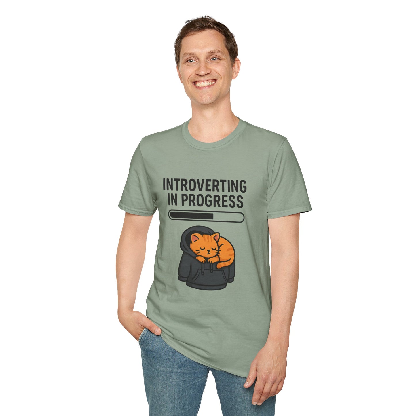 Introverting in Progress T-Shirt | Cute Cat Hoodie Tee for Proud Introverts