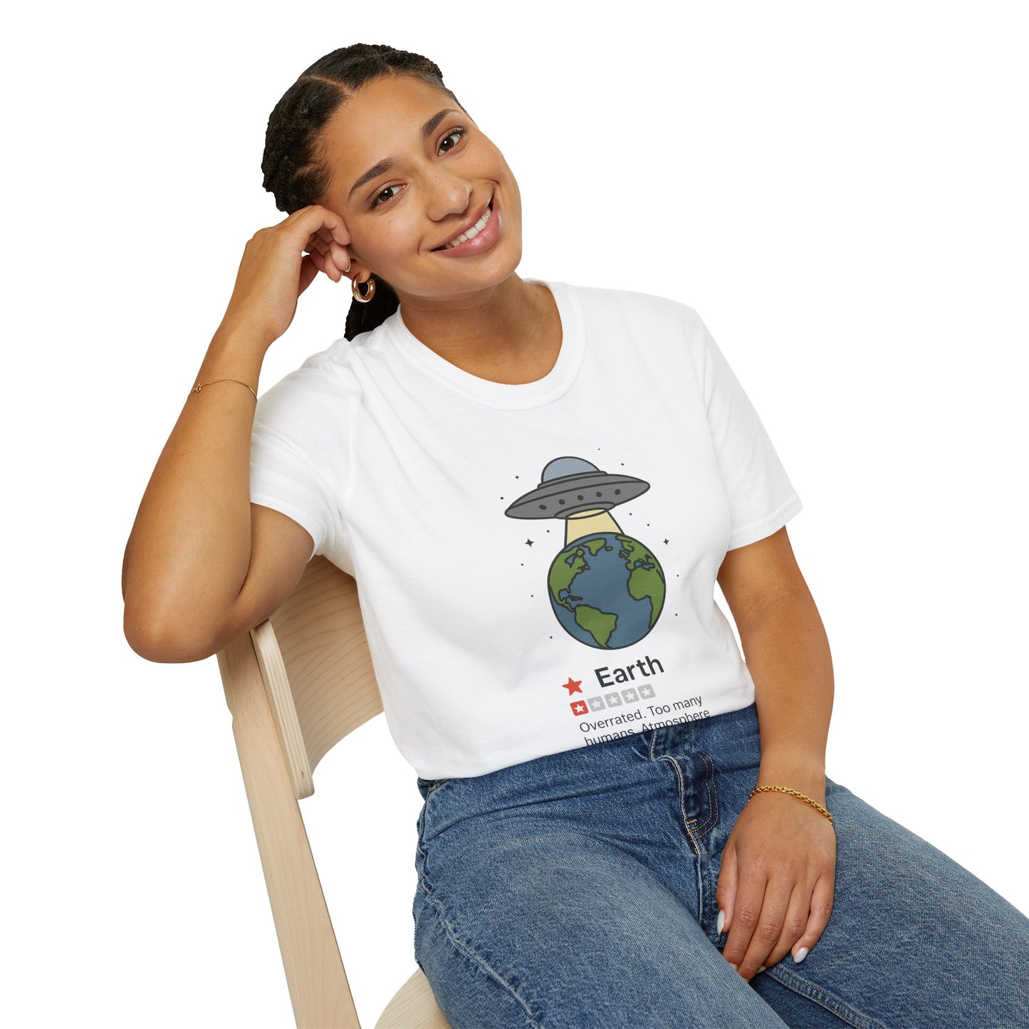 Funny Alien Earth Review T-Shirt | "Earth: 1 Star, Overrated" UFO Graphic Tee