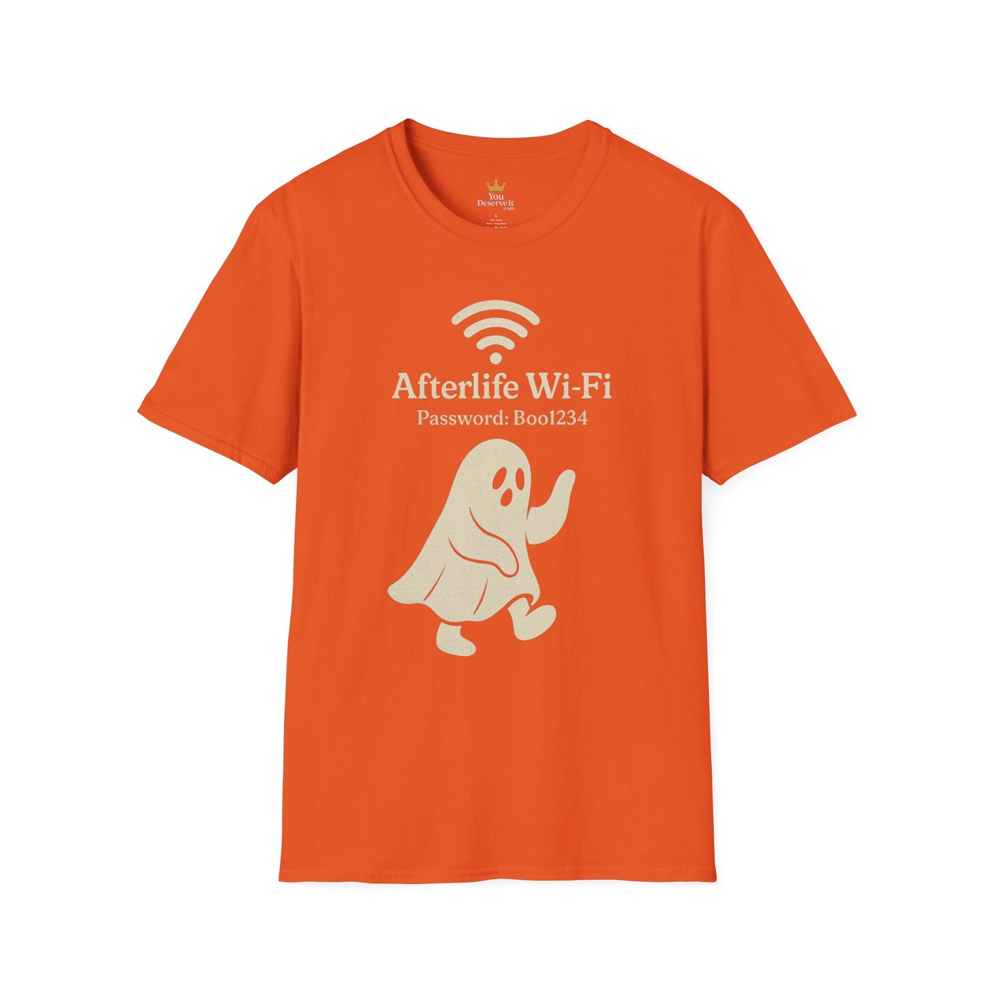 Afterlife Wi-Fi Ghost Tee | Funny Halloween Shirt with "Boo1234" Password