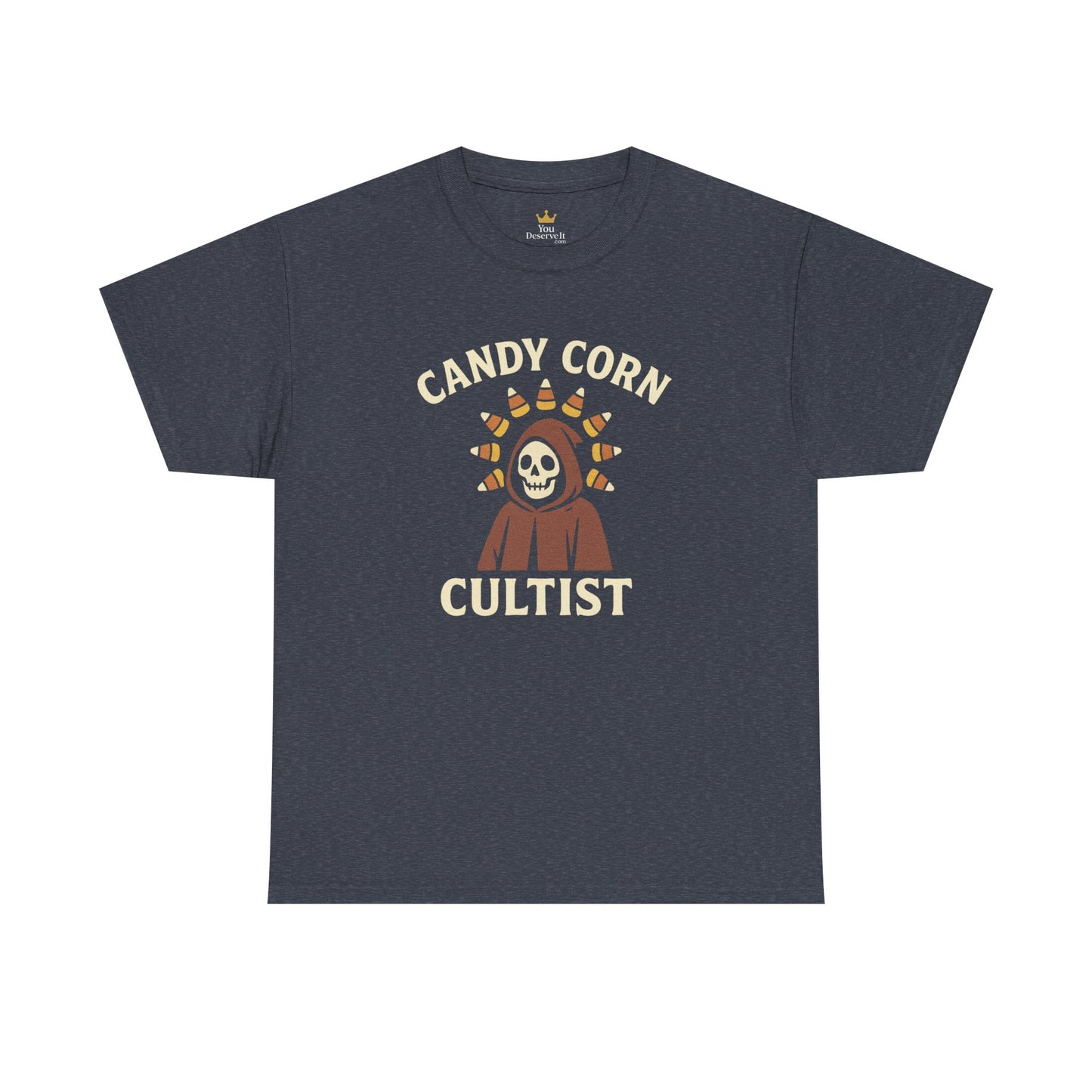 Candy Corn Cultist T-Shirt | Funny Halloween Graphic Tee for Sweet Tooth Fanatics