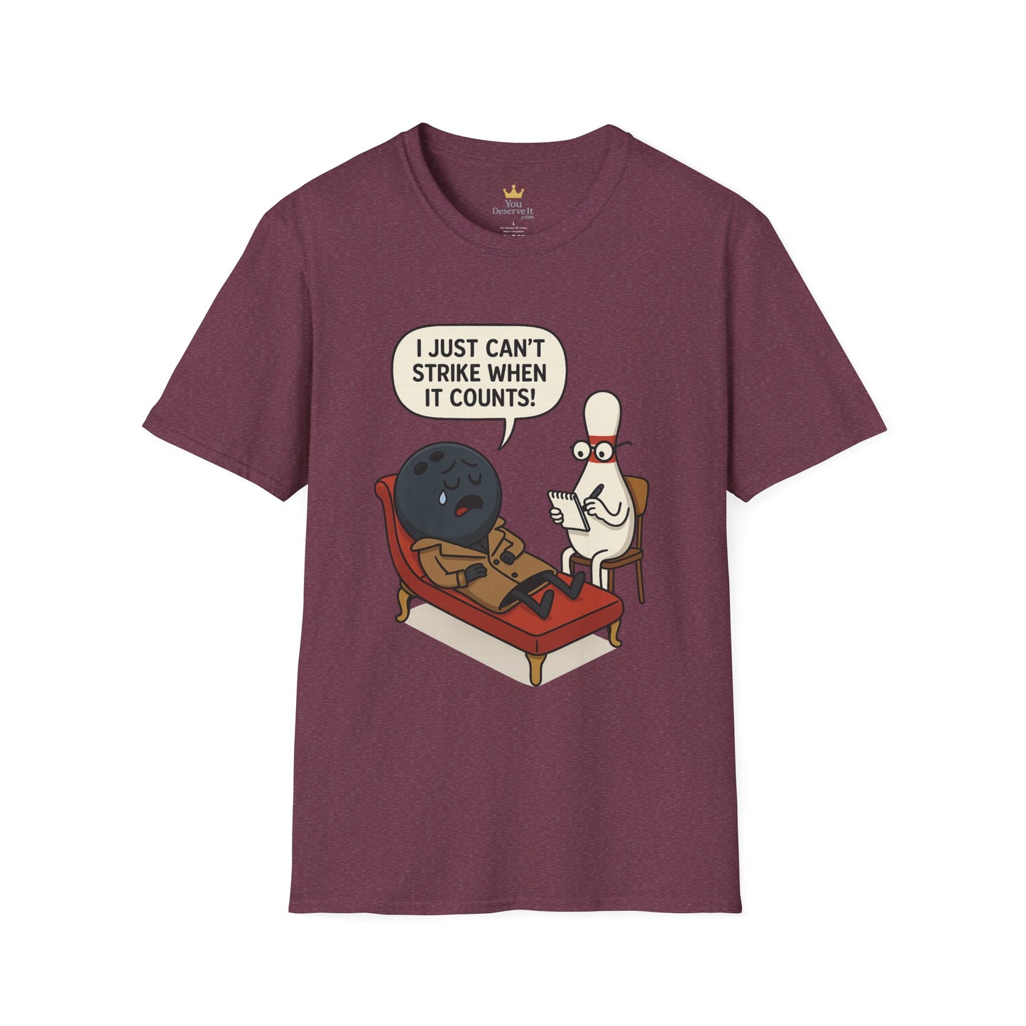 Funny Bowling T-Shirt | "I Just Can't Strike When It Counts!" Therapy Cartoon Tee