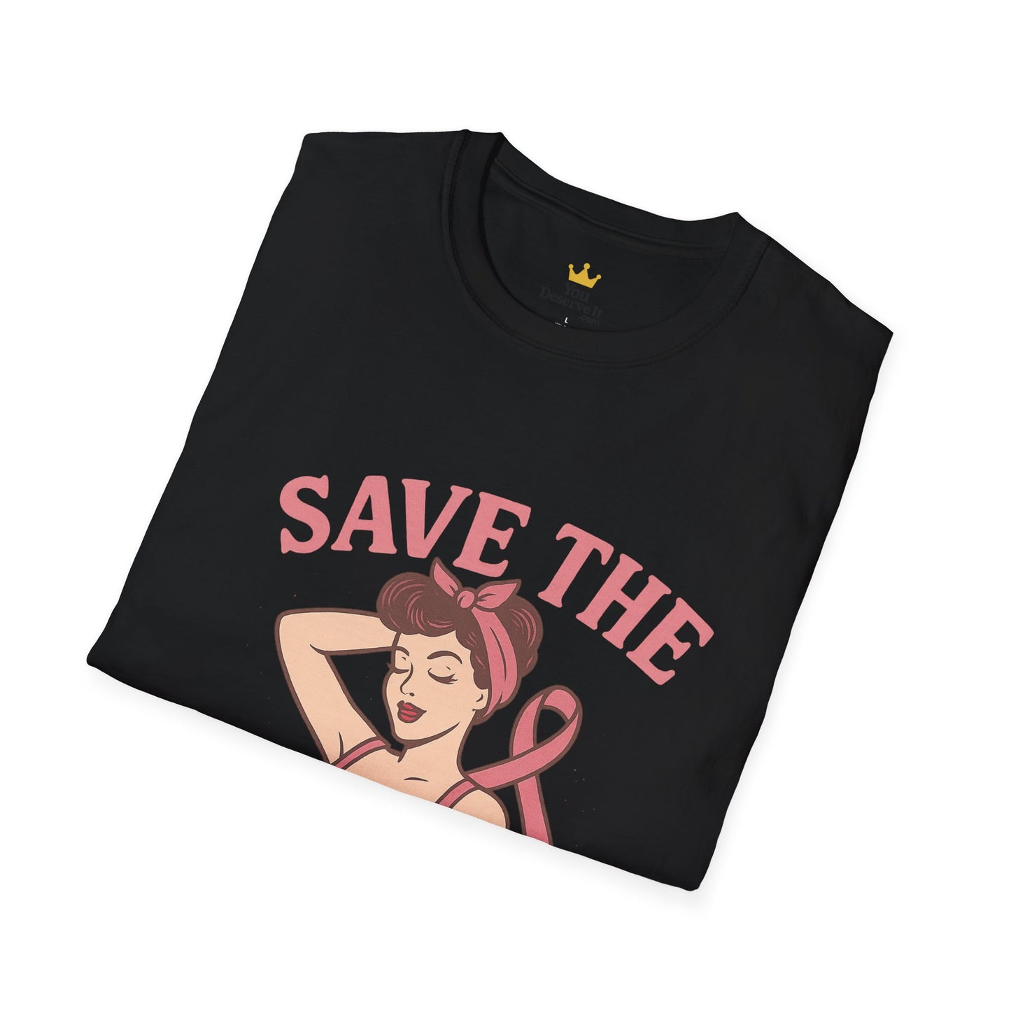 Save the Tatas Shirt | Retro Pin-Up Breast Cancer Awareness Tee with Pink Ribbon