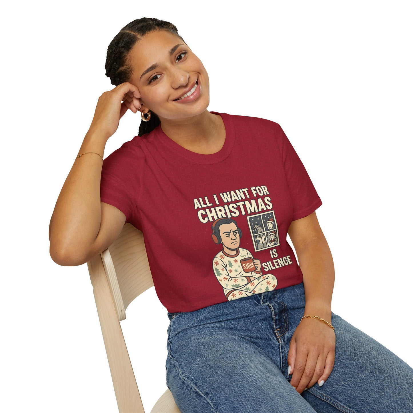 All I Want for Christmas Is Silence Shirt | Funny Anti-Social Holiday Tee | Introvert Christmas Pajamas Graphic Shirt | Sarcastic Xmas Gift
