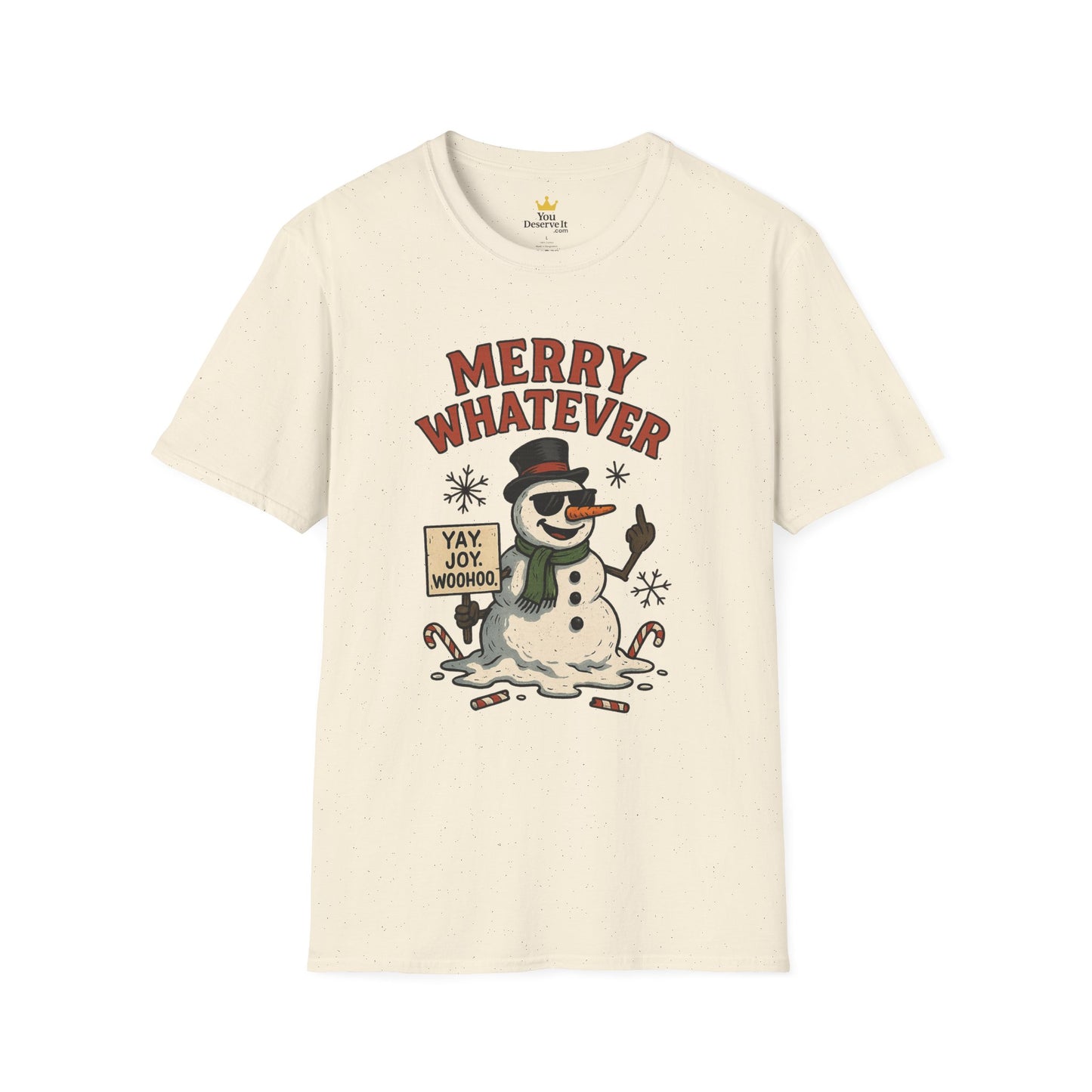 Merry Whatever Funny Snowman Shirt | Sarcastic Holiday Mood Tee | Melting Christmas Anti-Spirit Graphic T-Shirt