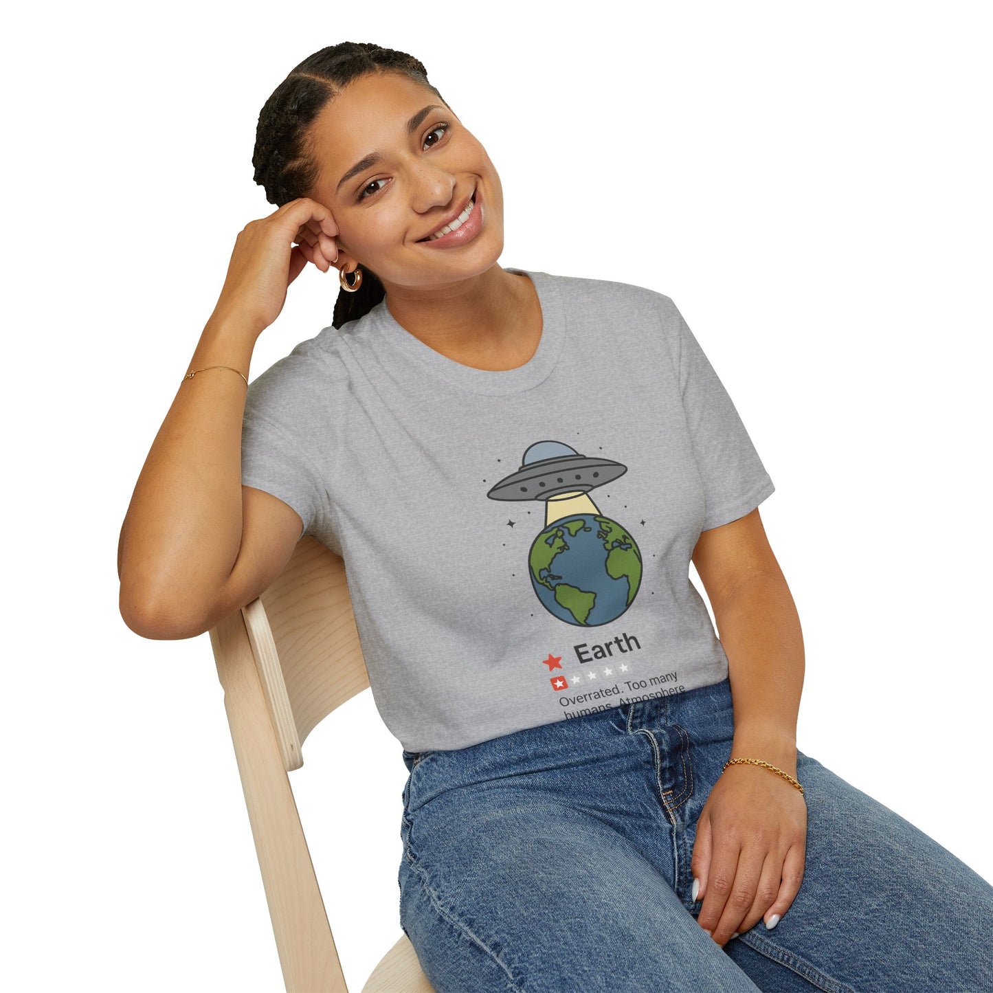 Funny Alien Earth Review T-Shirt | "Earth: 1 Star, Overrated" UFO Graphic Tee