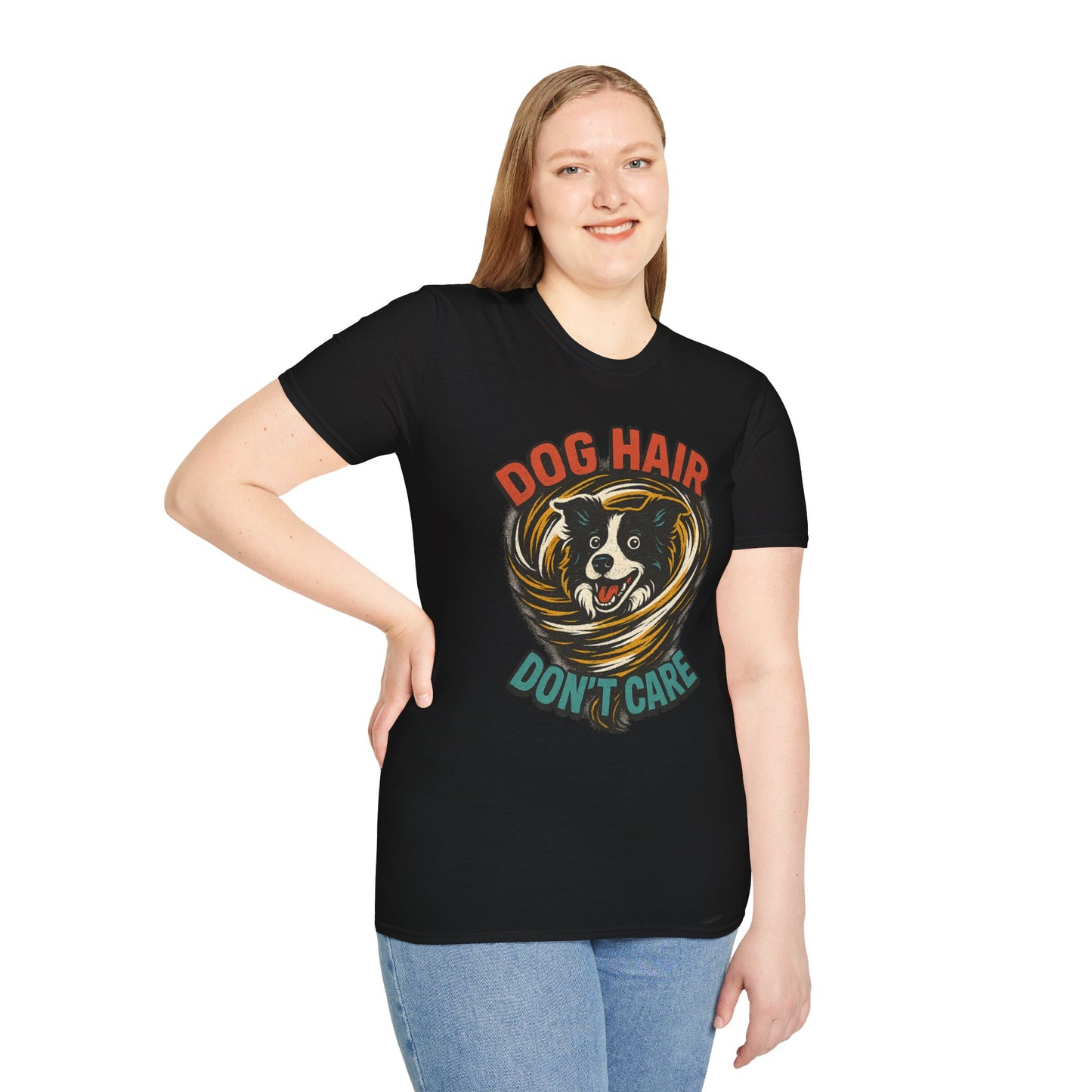 Dog Hair Don't Care Border Collie Retro Tee | Funny Spray-Paint Style T-Shirt for Pet Lovers, Gift for Pet Owners, Casual Unisex Shirt, Dog Lover Gift, Animal Theme Apparel