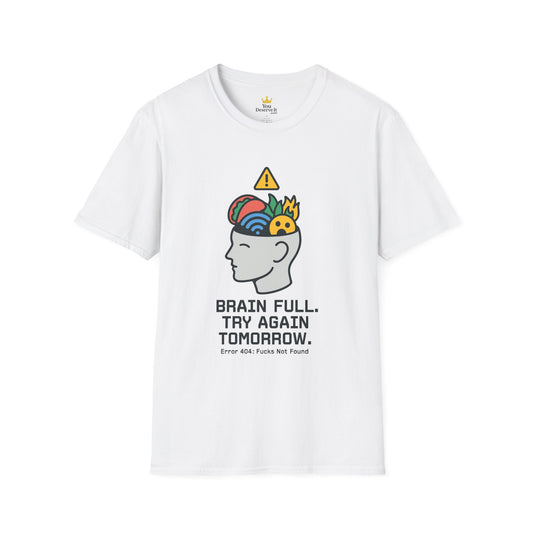 Brain Full Error T-Shirt – Funny Tech Nerd Graphic Tee for Overworked Minds