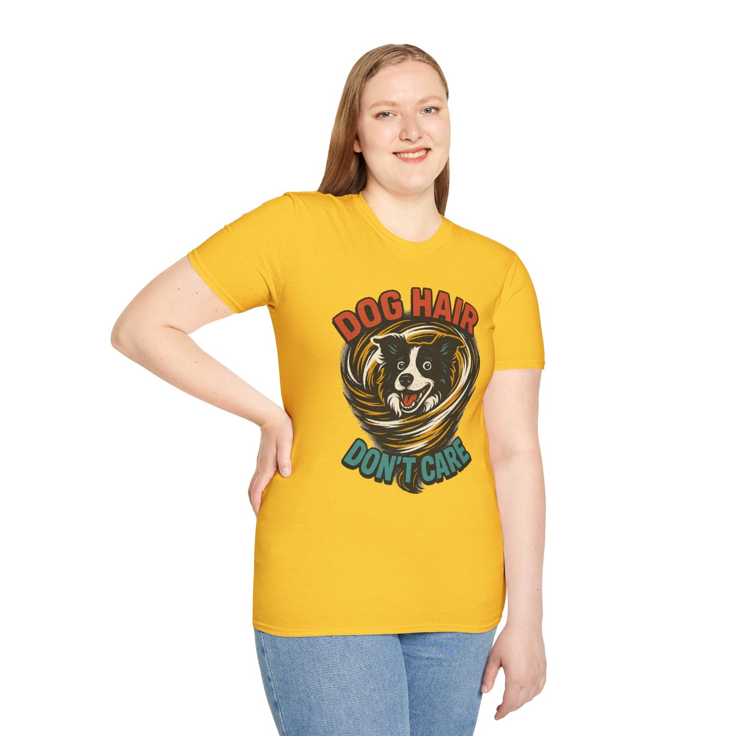 Dog Hair Don't Care Border Collie Retro Tee | Funny Spray-Paint Style T-Shirt for Pet Lovers, Gift for Pet Owners, Casual Unisex Shirt, Dog Lover Gift, Animal Theme Apparel