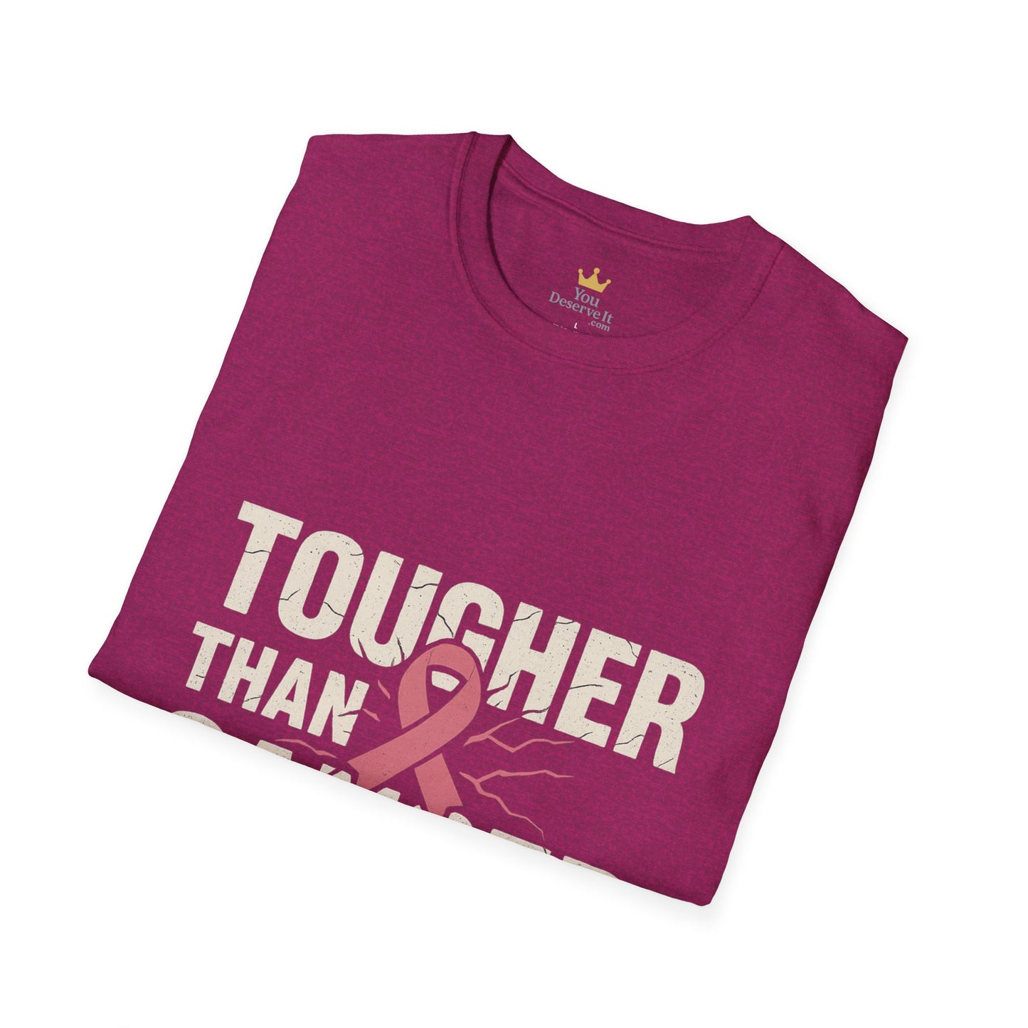 Tougher Than Cancer Shirt | Gritty Breast Cancer Awareness Tee with Cracked Ribbon Graphic