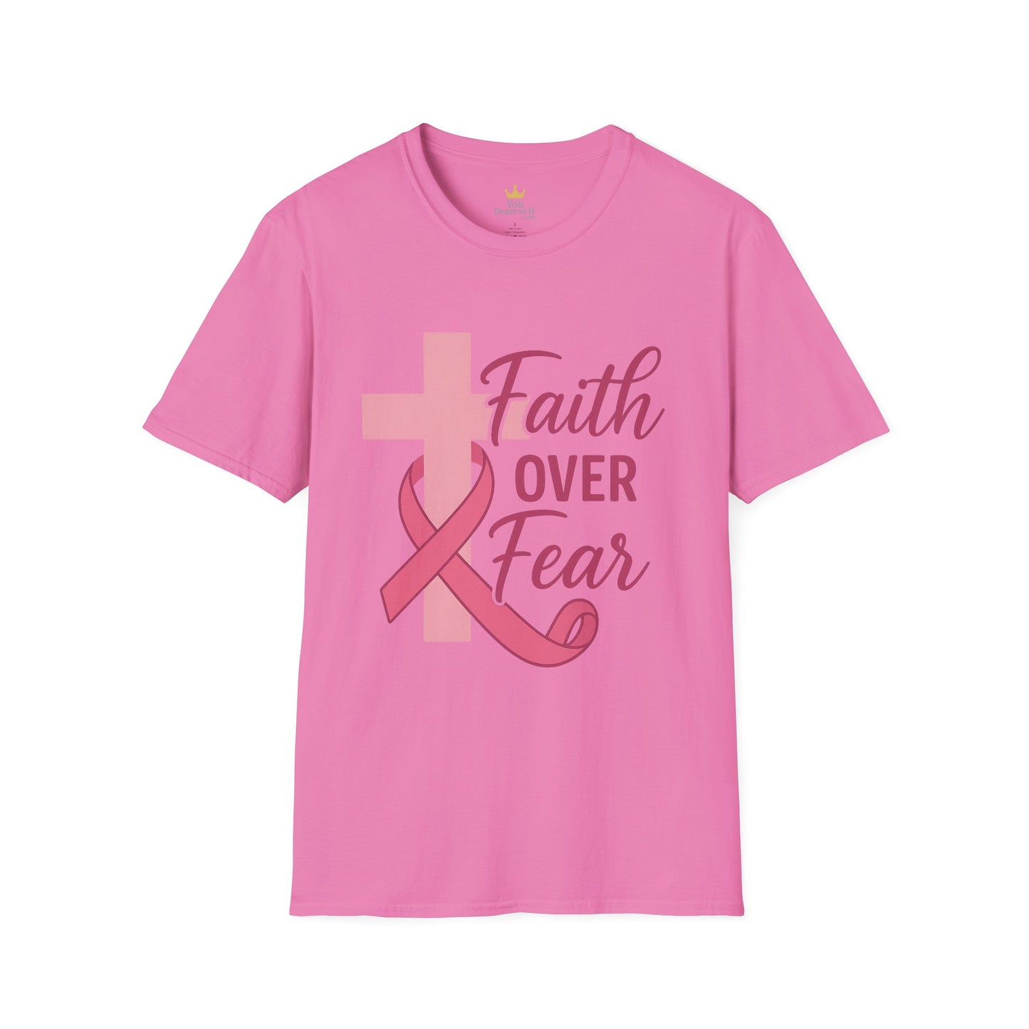 Faith Over Fear Shirt | Breast Cancer Awareness Christian Tee with Cross & Pink Ribbon