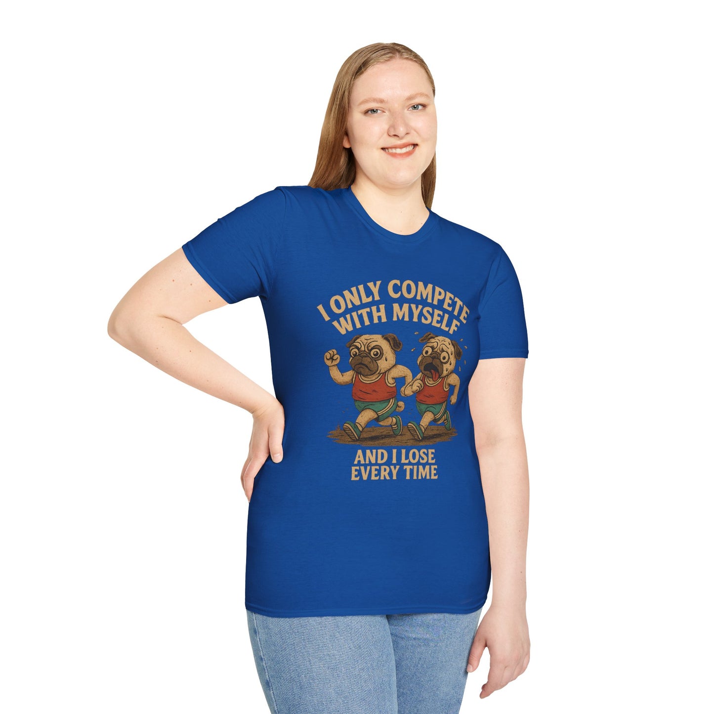 Funny Pug T-Shirt – “I Only Compete With Myself And I Lose Every Time” | Vintage Style Graphic Tee