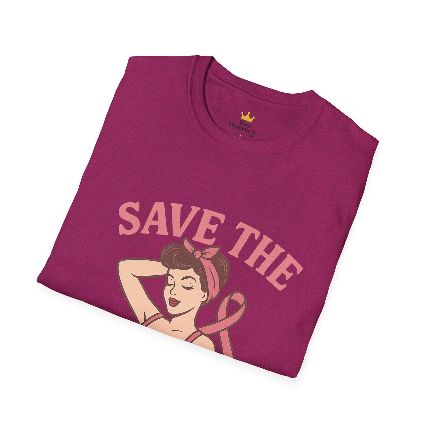 Save the Tatas Shirt | Retro Pin-Up Breast Cancer Awareness Tee with Pink Ribbon