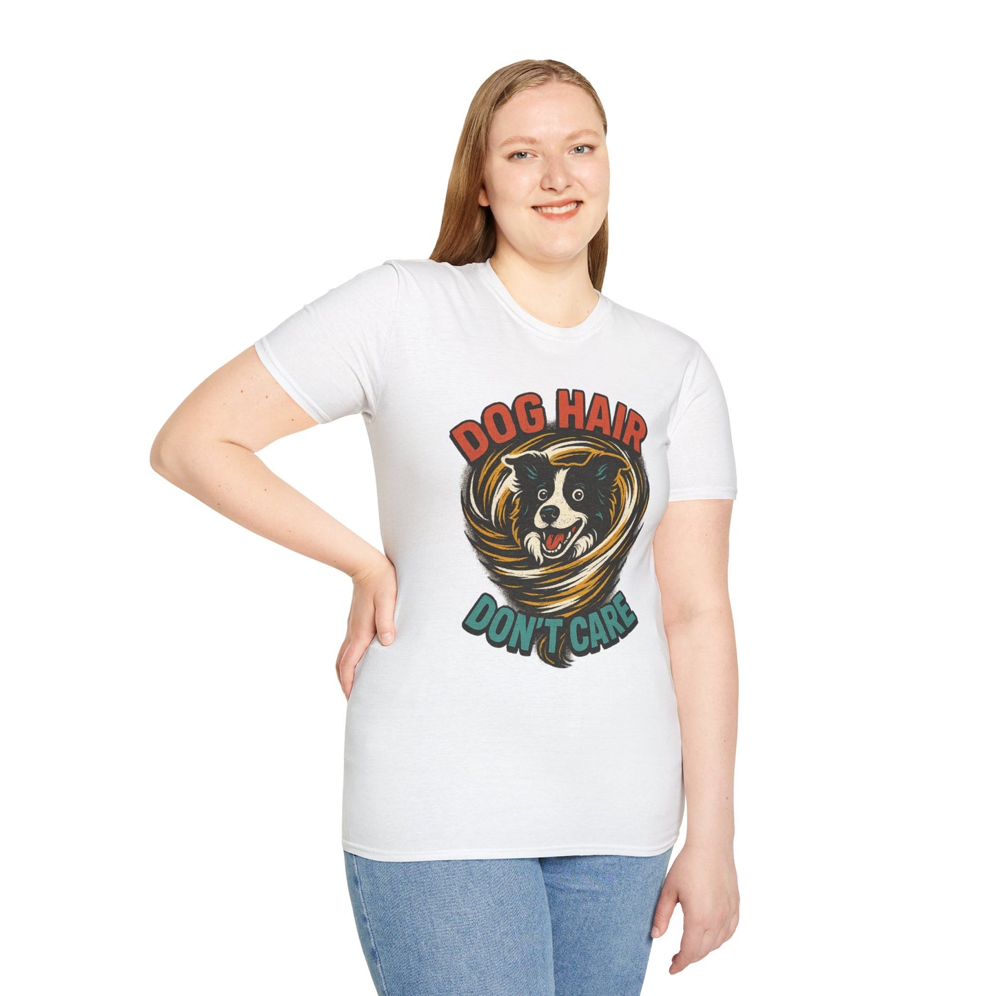 Dog Hair Don't Care Border Collie Retro Tee | Funny Spray-Paint Style T-Shirt for Pet Lovers, Gift for Pet Owners, Casual Unisex Shirt, Dog Lover Gift, Animal Theme Apparel