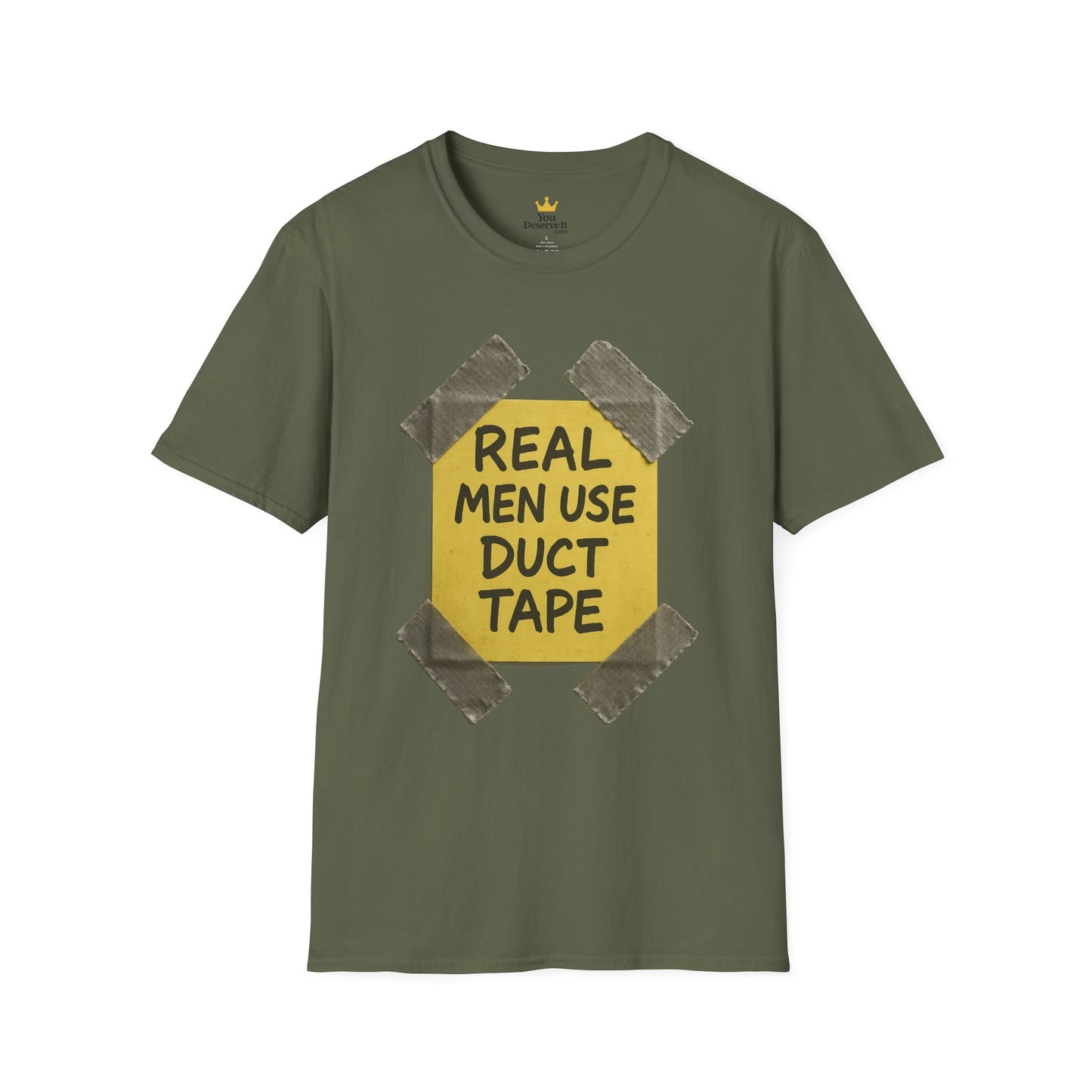 REAL MEN USE DUCT TAPE | Double-Sided '80s Fix-It T-Shirt | Bold DIY Humor Tee, Casual Wear, Handy Man Shirt, Great for Father's Day
