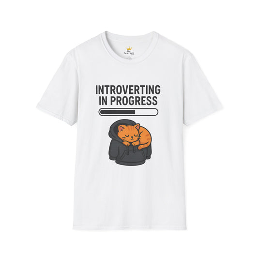 Introverting in Progress T-Shirt | Cute Cat Hoodie Tee for Proud Introverts