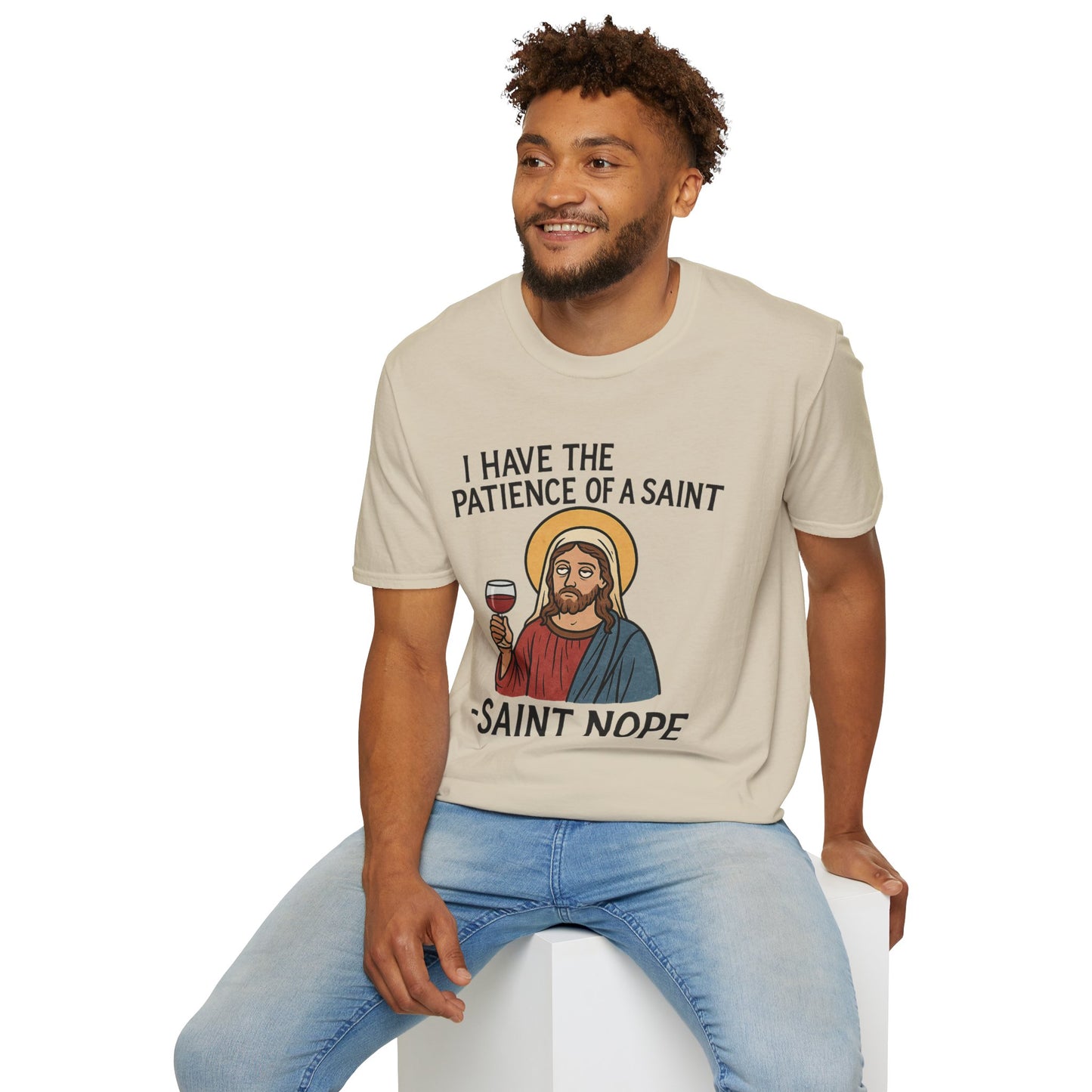 Saint Nope Funny Jesus T-Shirt | "Patience of a Saint" Sarcastic Wine Tee