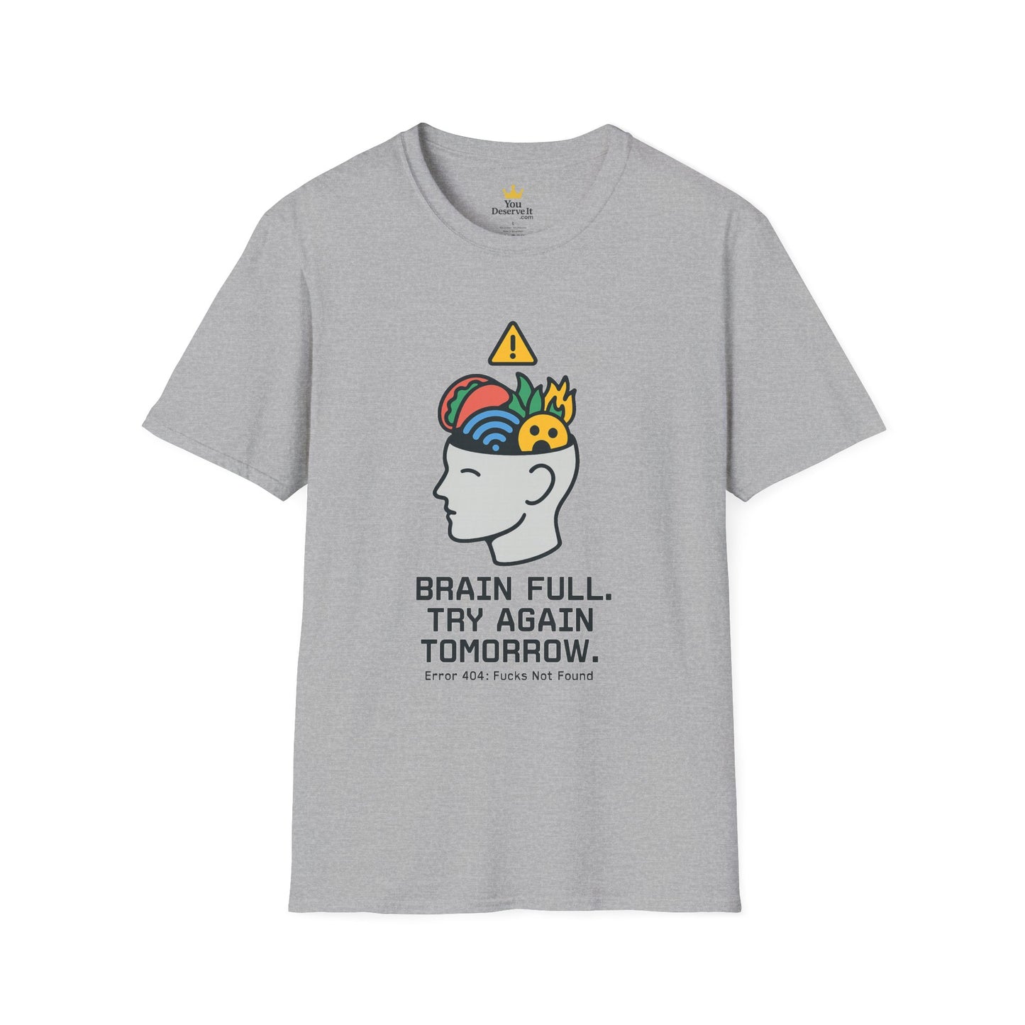 Brain Full Error T-Shirt – Funny Tech Nerd Graphic Tee for Overworked Minds