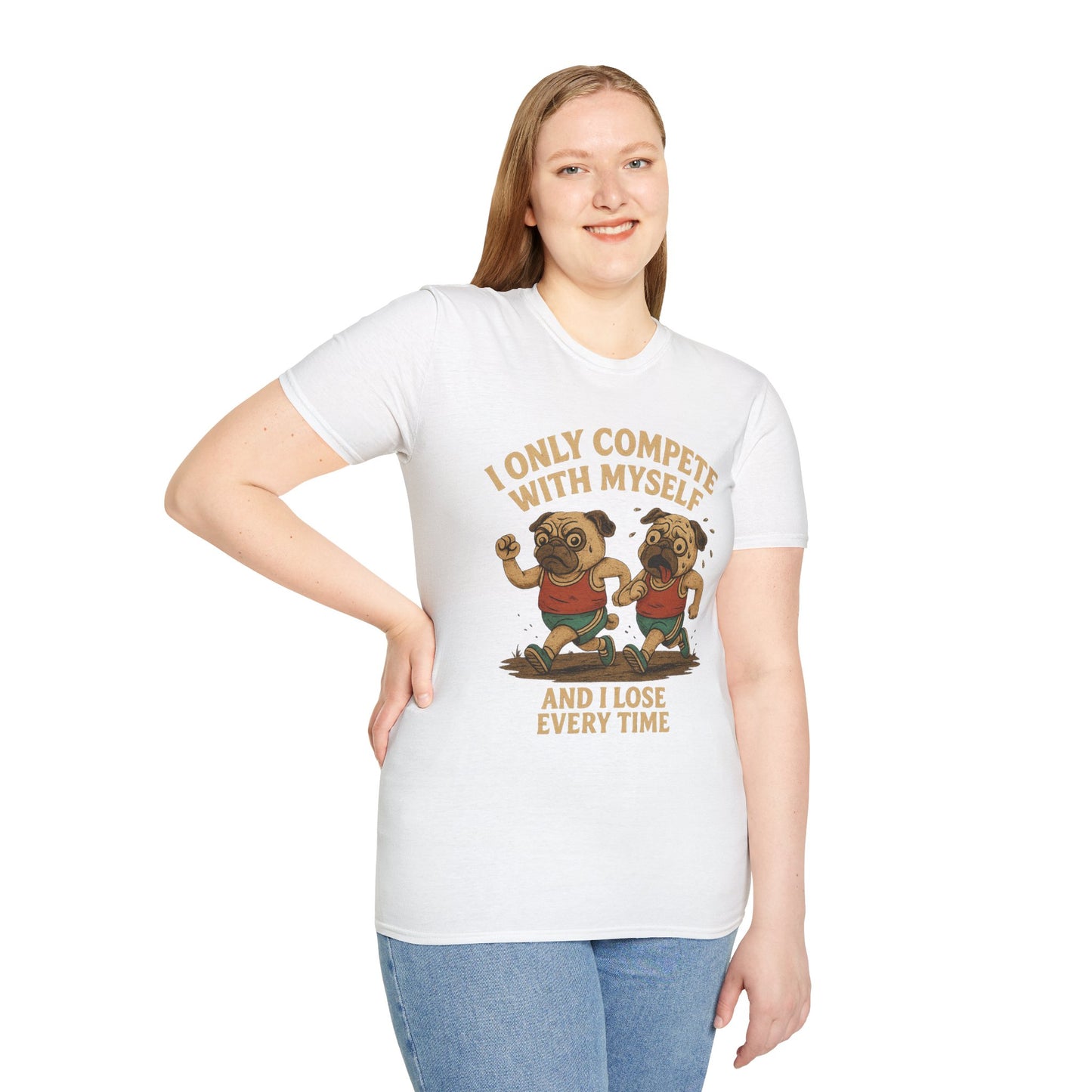 Funny Pug T-Shirt – “I Only Compete With Myself And I Lose Every Time” | Vintage Style Graphic Tee