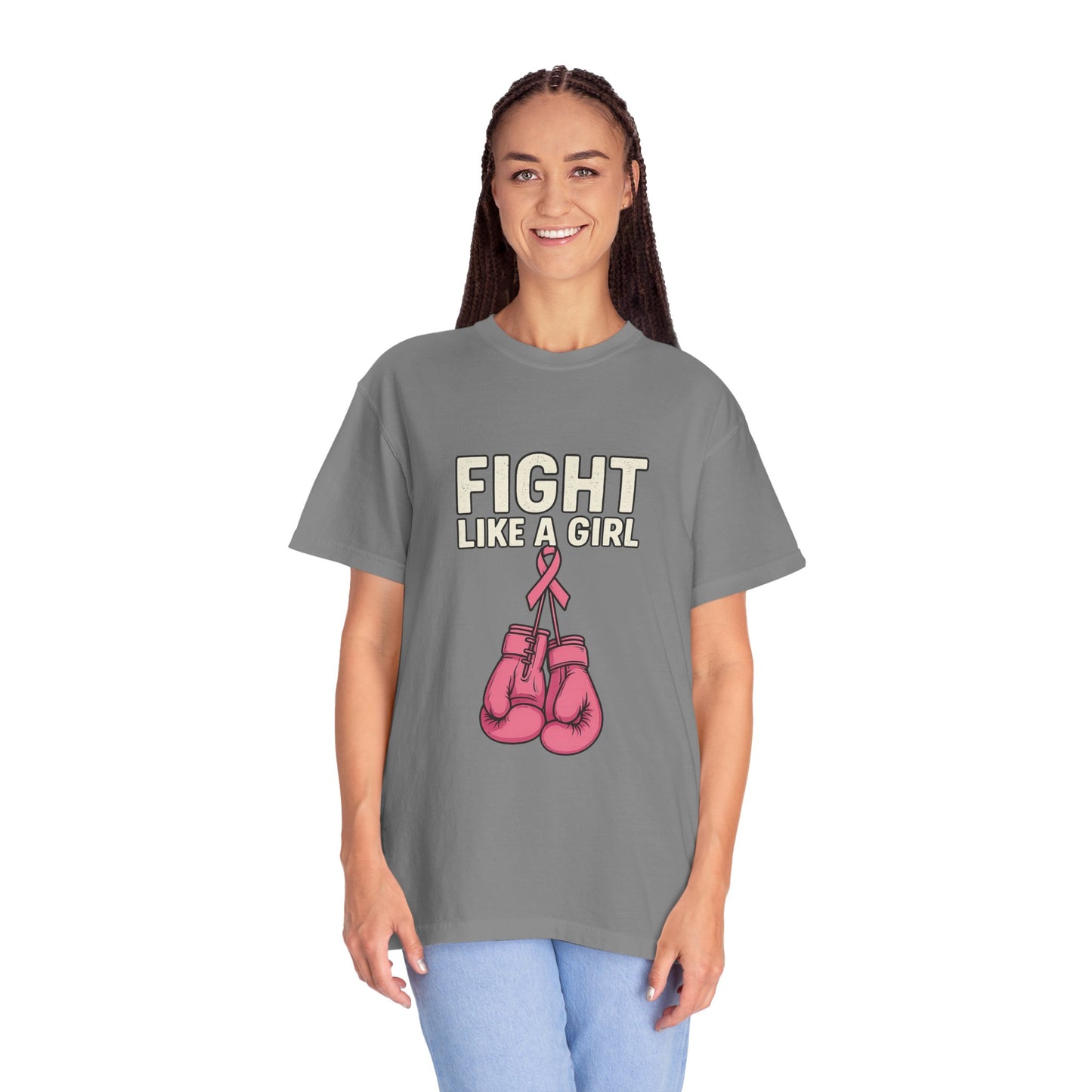 Garment-Dyed T-shirt - Fight Like a Girl Pink Ribbon Boxing Gloves