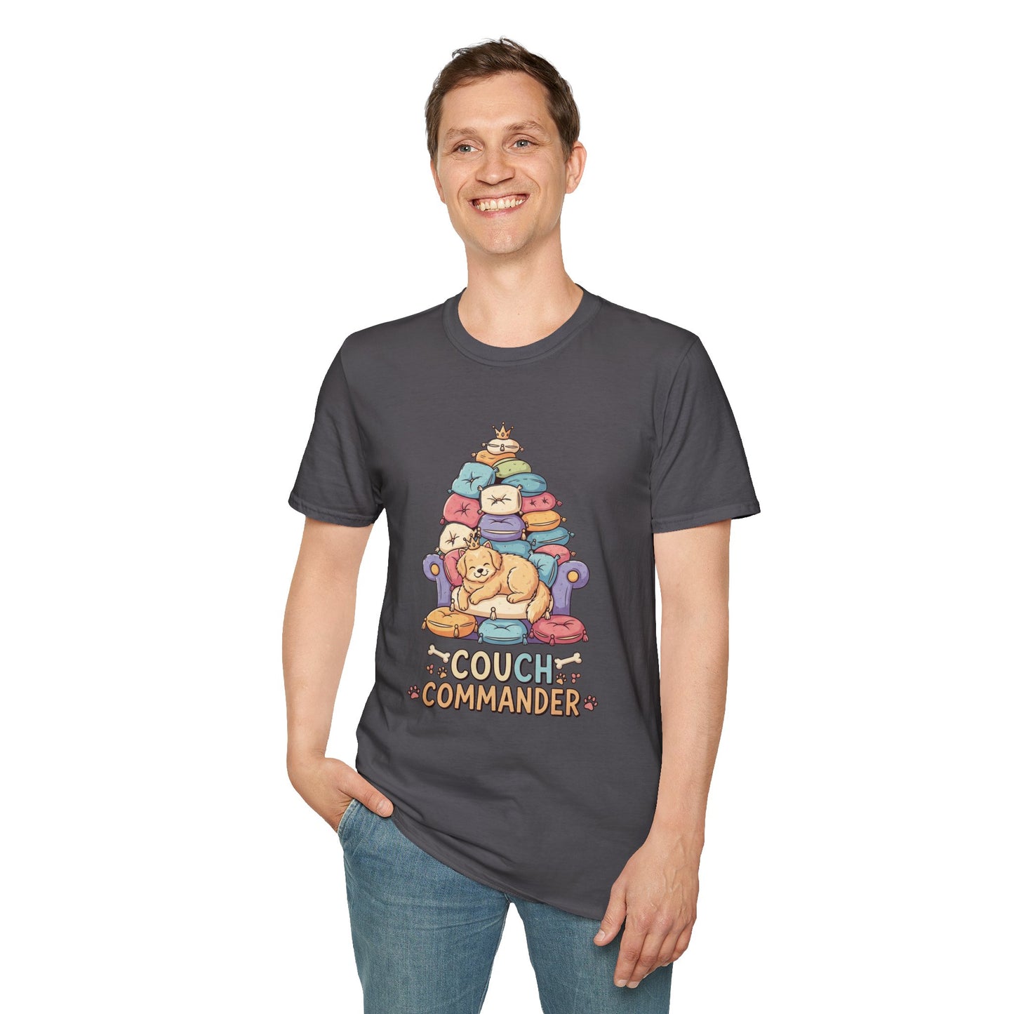Couch Commander T-Shirt, Funny Pet Lover Tee, Dog Themed Gift, Cozy Everyday Shirt, Humorous Animal Apparel, Relaxation Top