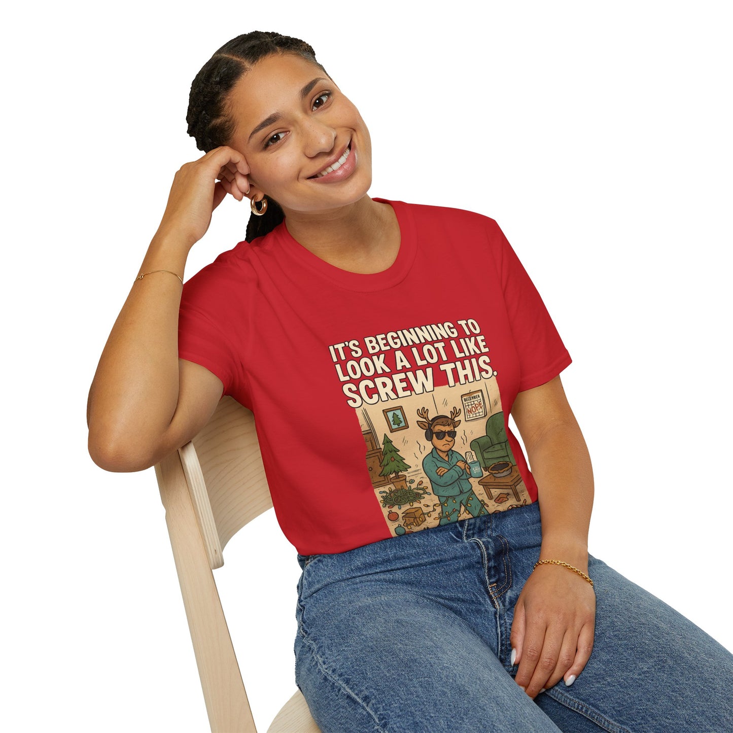 Grumpy Reindeer Christmas Shirt | "It's Beginning to Look a Lot Like Screw This" Funny Holiday Pajama Tee | Introvert Christmas Graphic Tee