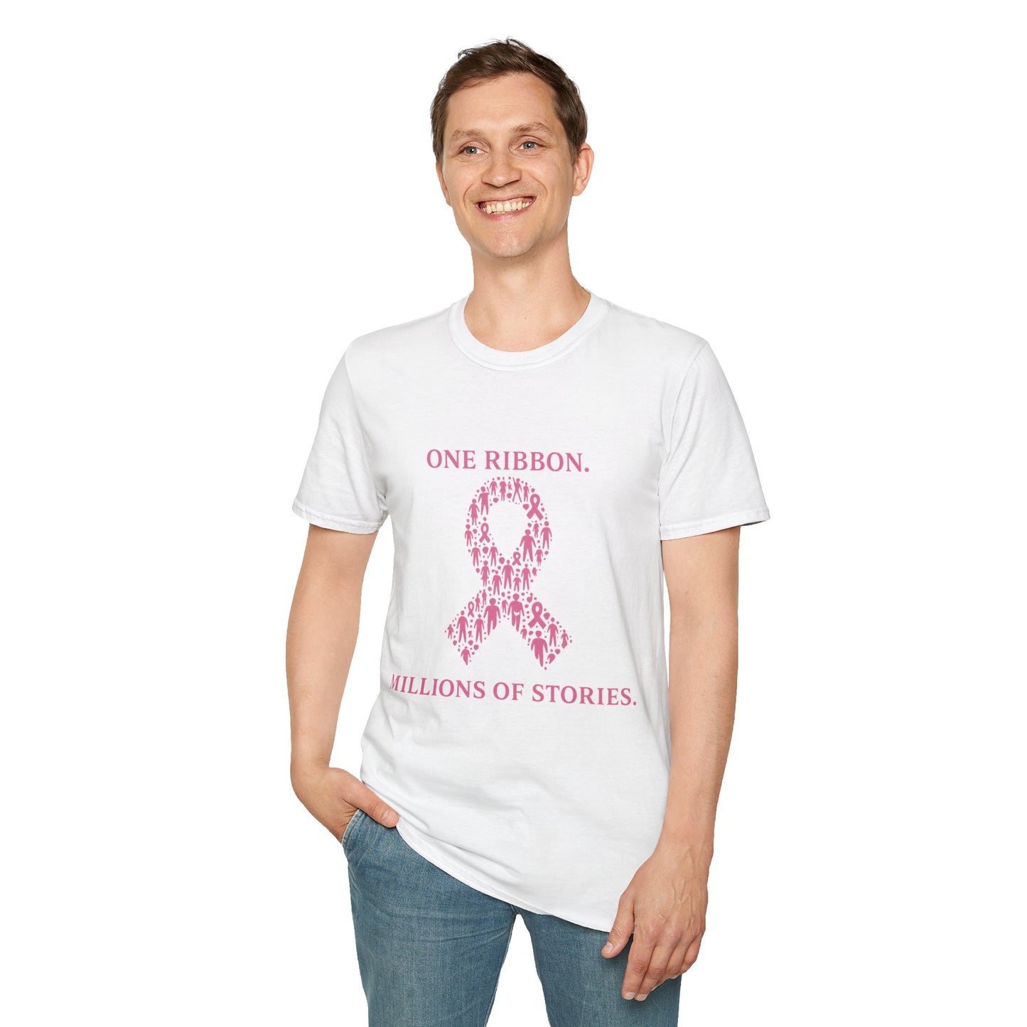 One Ribbon Millions of Stories Shirt | Breast Cancer Awareness Tee with People Silhouette Ribbon